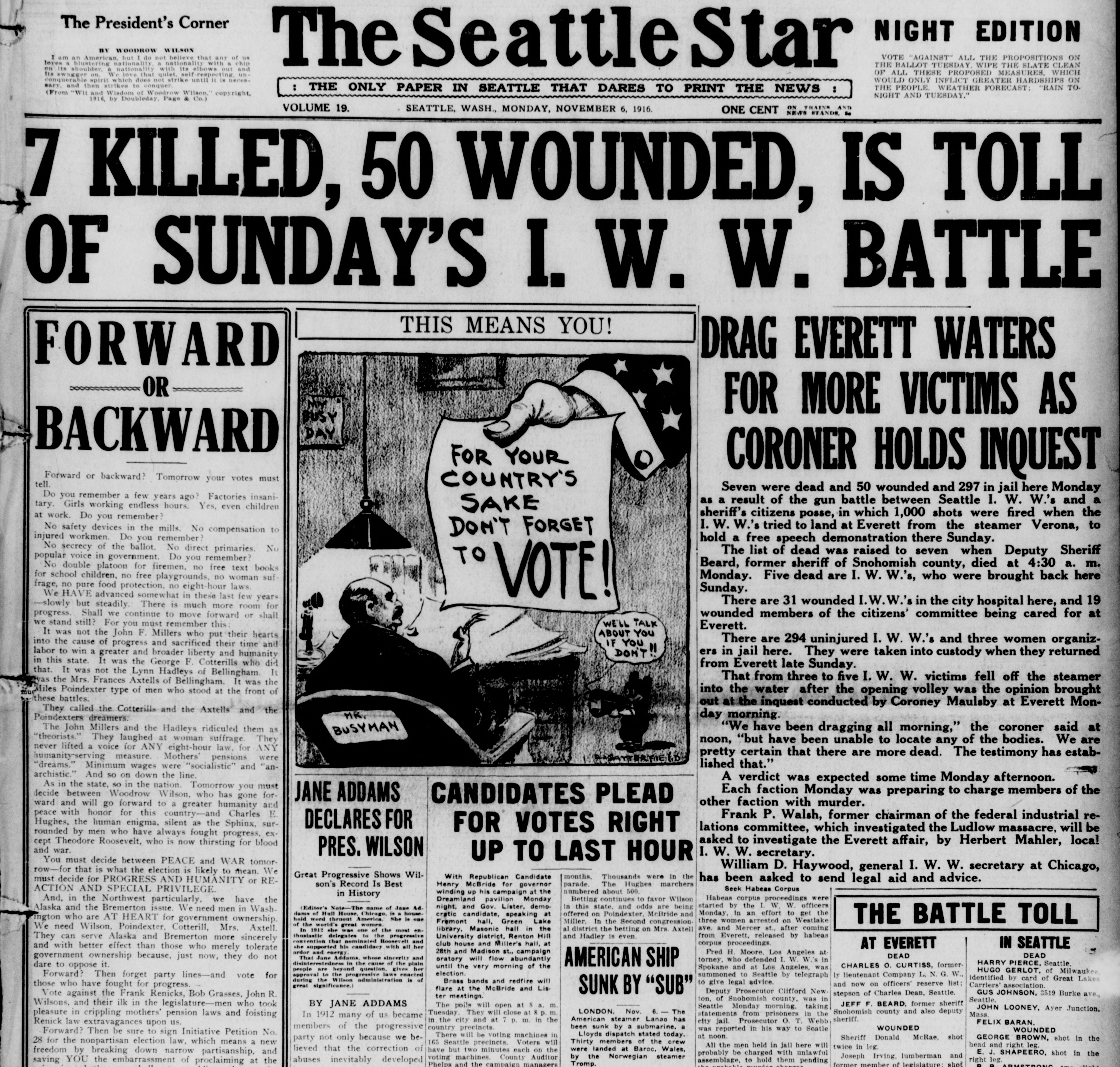 The Seattle Star November 6 1916 Front Page