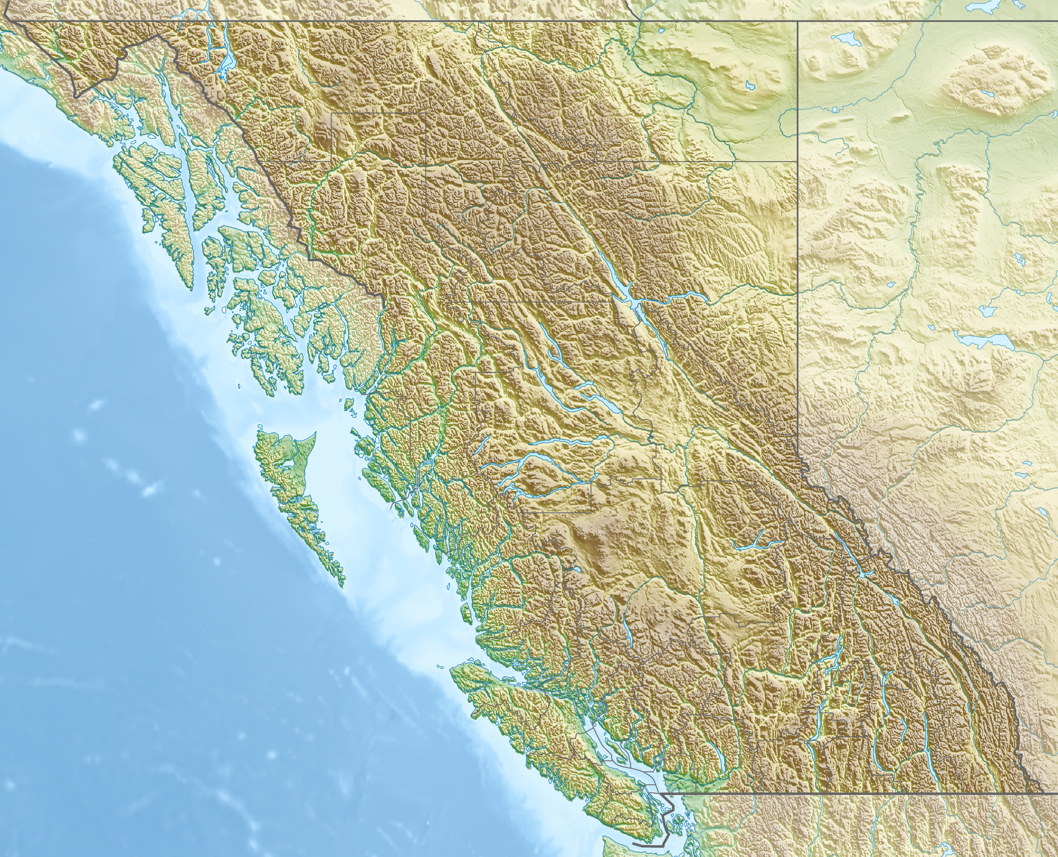 Physical location map of British Columbia, Canada
