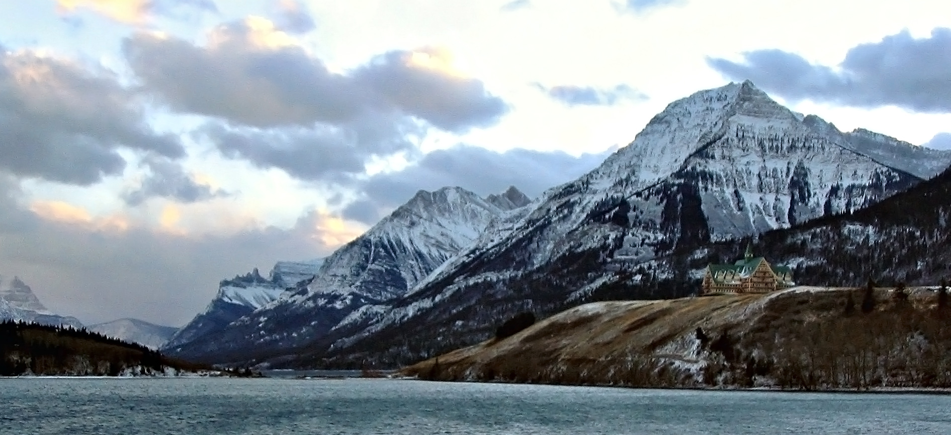 Upper Waterton Lake with Prince of Wales Hotel in Waterton Lakes National Park