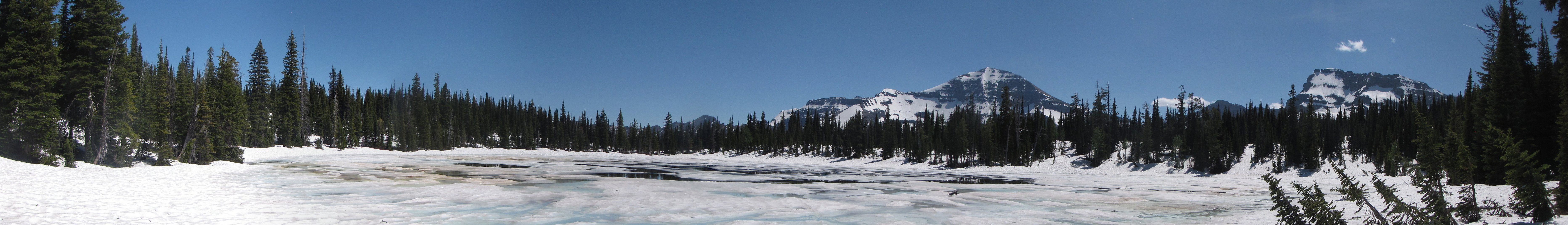 Waterton Glacier International Peace Park. Summit Lake in Canada towards USA, Mount Custer and Chapman Peak