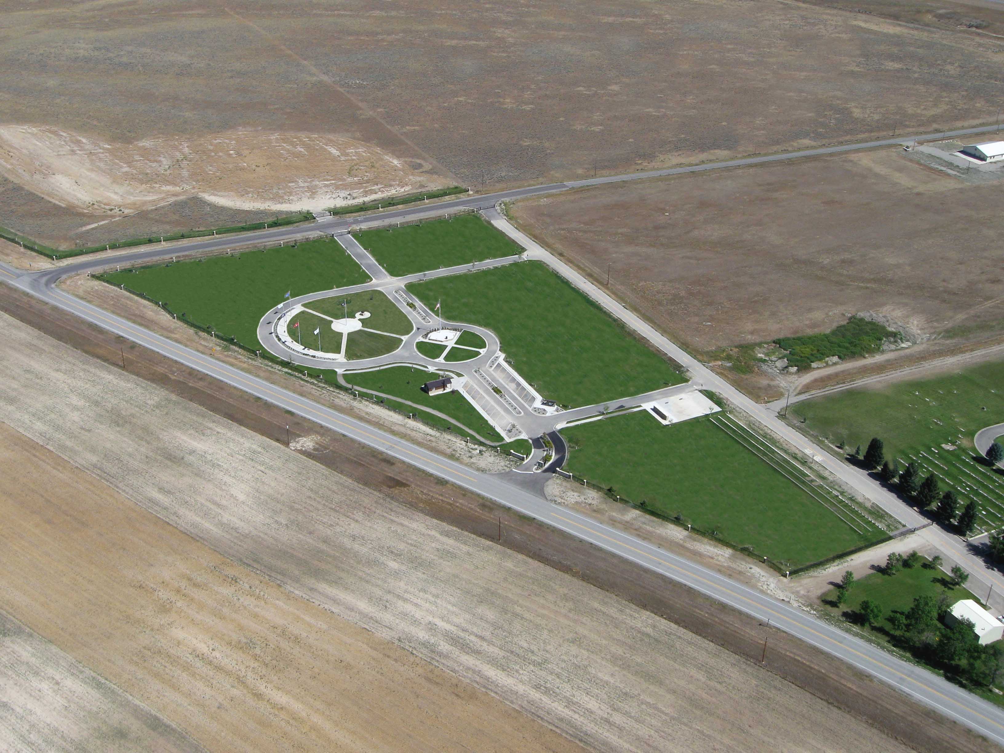 Aerial view of Yellowstone National Cemetery, Laurel, Montana.
