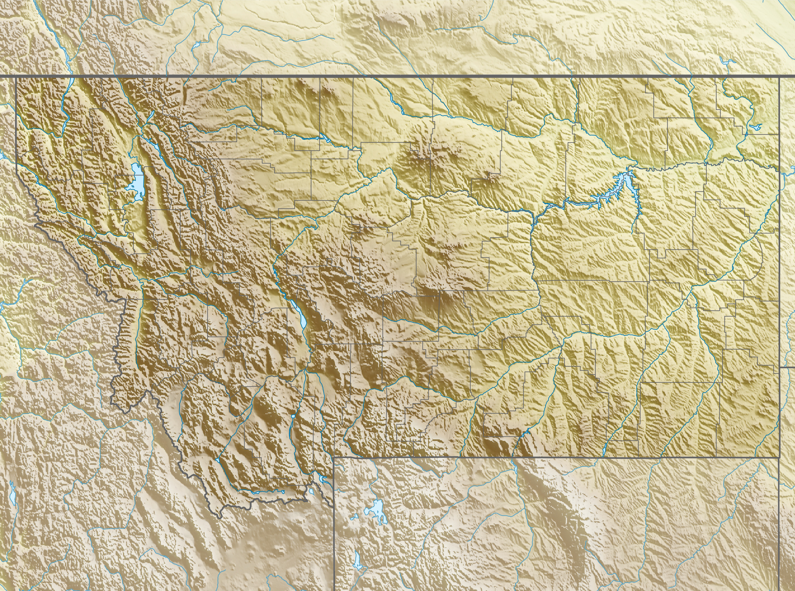 Physical location map of Montana, USA