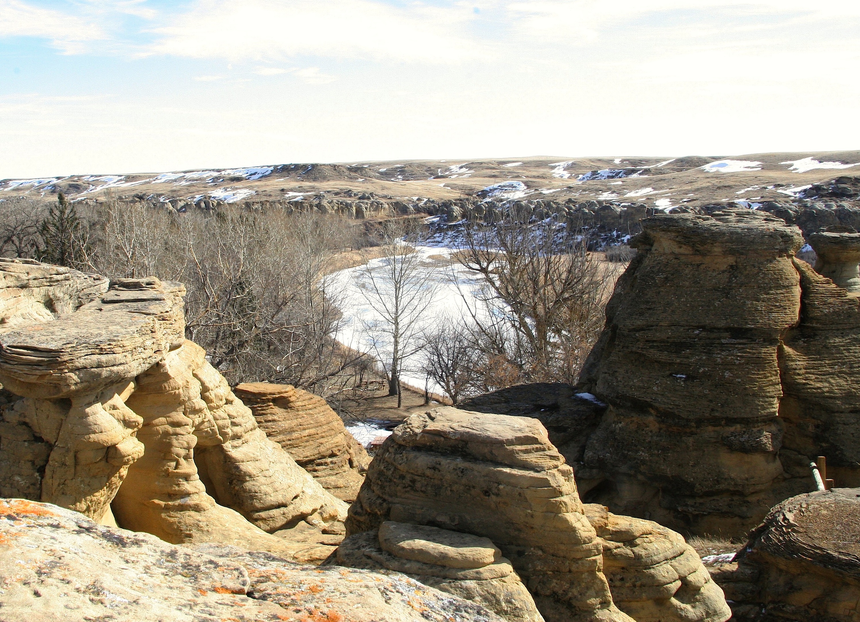 Hoodoos above the Milk River in winter.