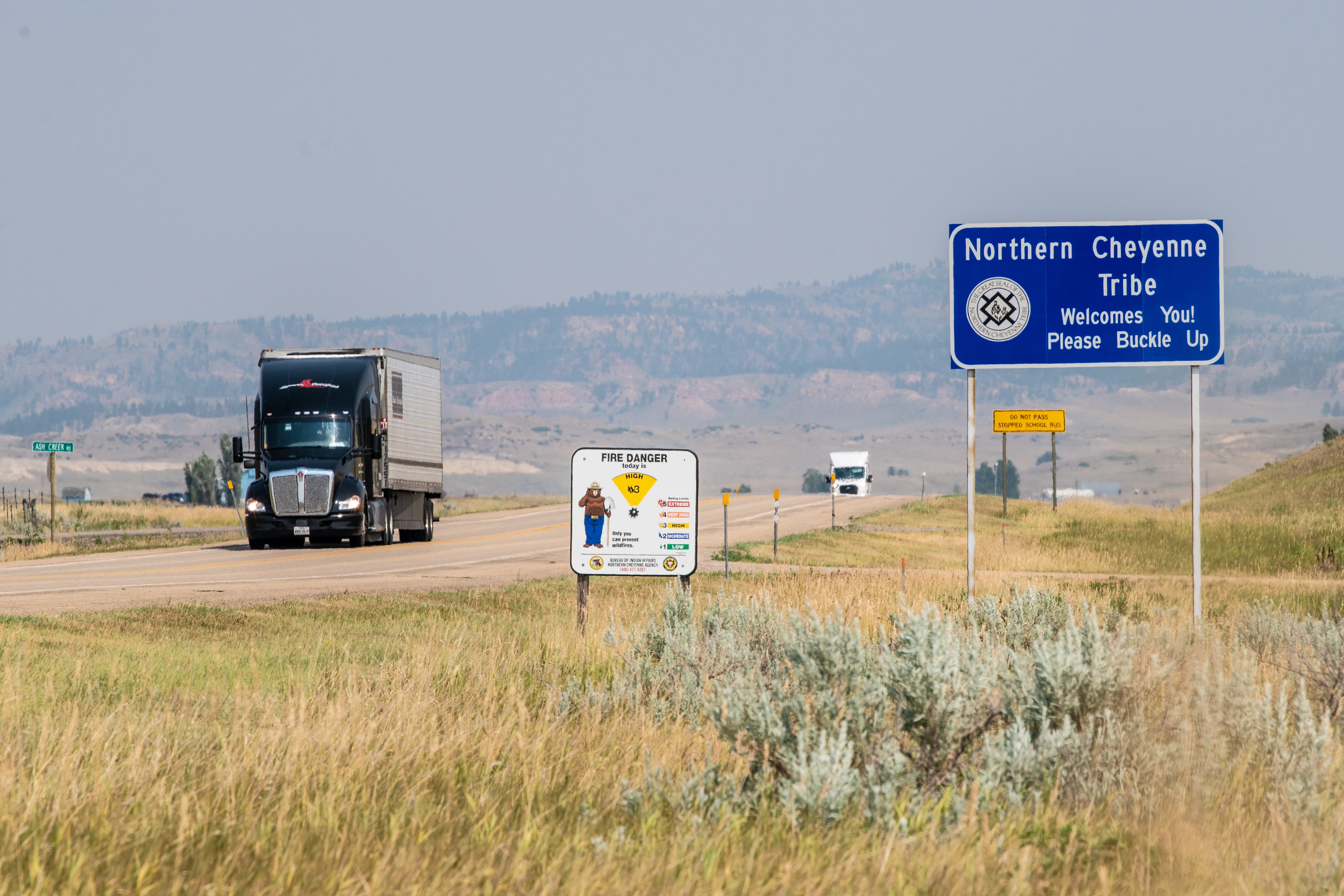 Welcome sign to Northern Cheyenne Indian Reservation.