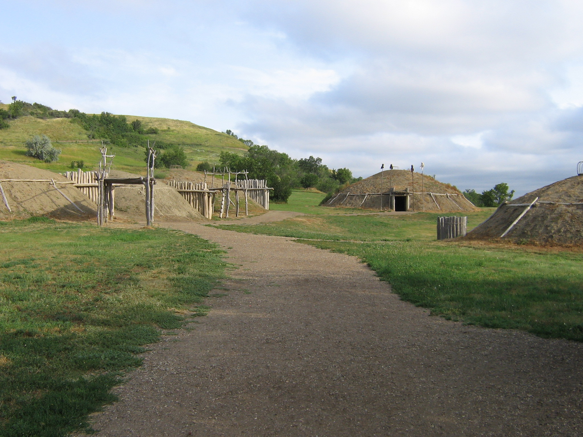 The partially-reconstructed Mandan village On-a-Slant in Fort Abraham Lincoln State Park near Bismarck, North Dakota