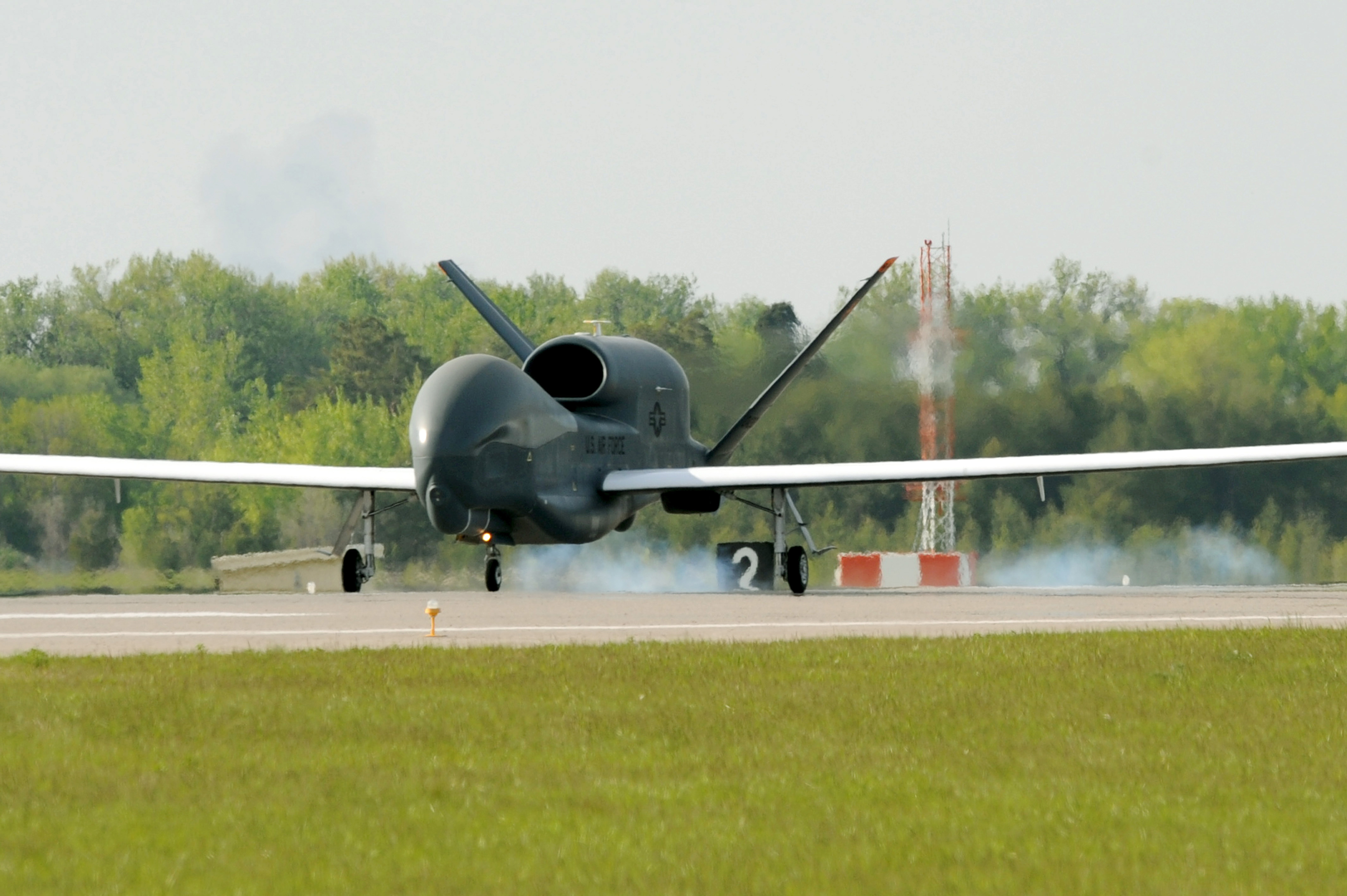 The first Grand Forks RQ-4 Global Hawk arrives at Grand Forks Air Force Base, N.D. May 26, 2011. It will be maintained under Detachment 1, 9th Reconnaissance Wing.