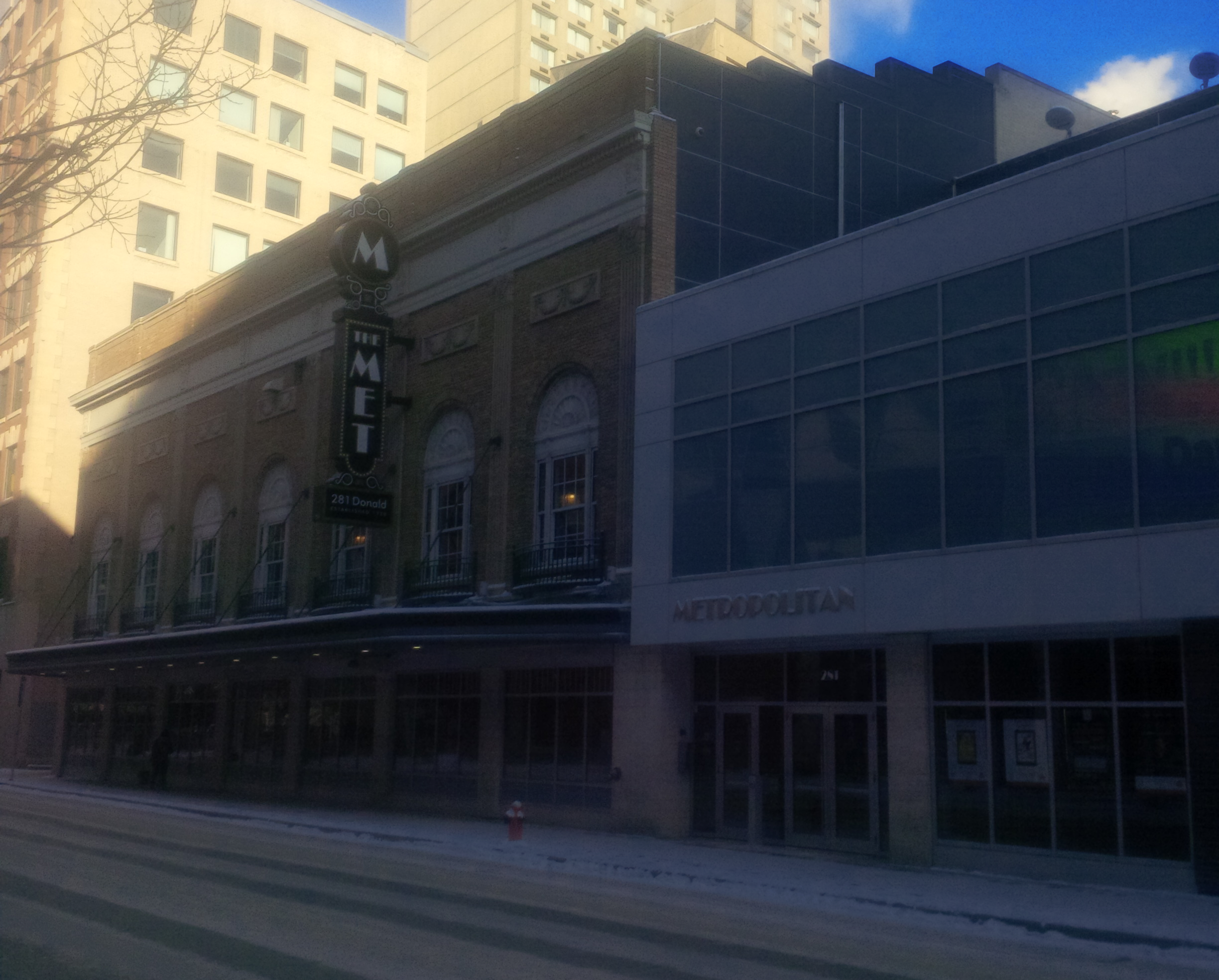 Building exterior of Metropolitan Theatre in downtown Winnipeg. Former Allen Theatre built in the 1920s.