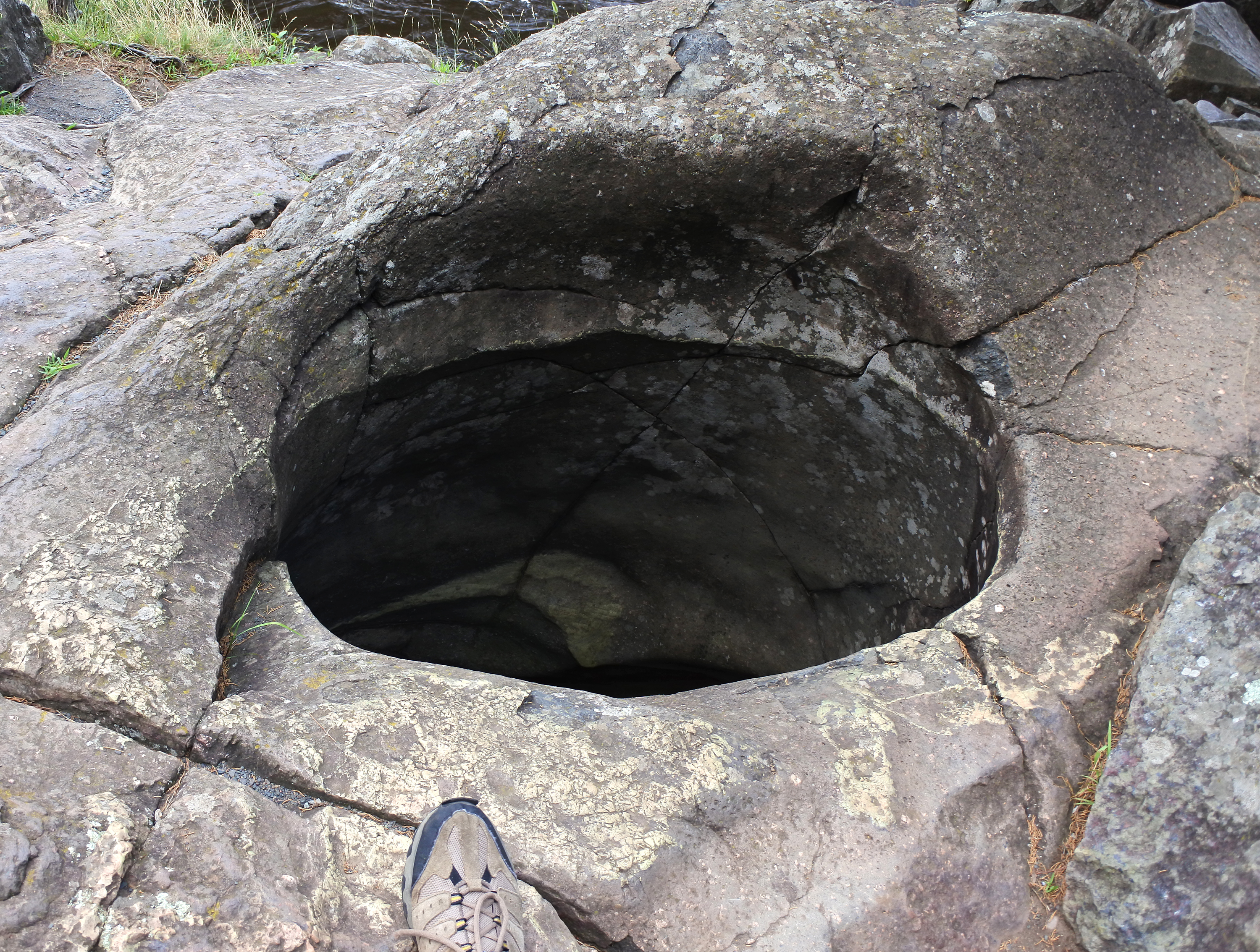 Glacial pothole in basalt on the St. Croix River at Interstate State Park, Wisconsin.