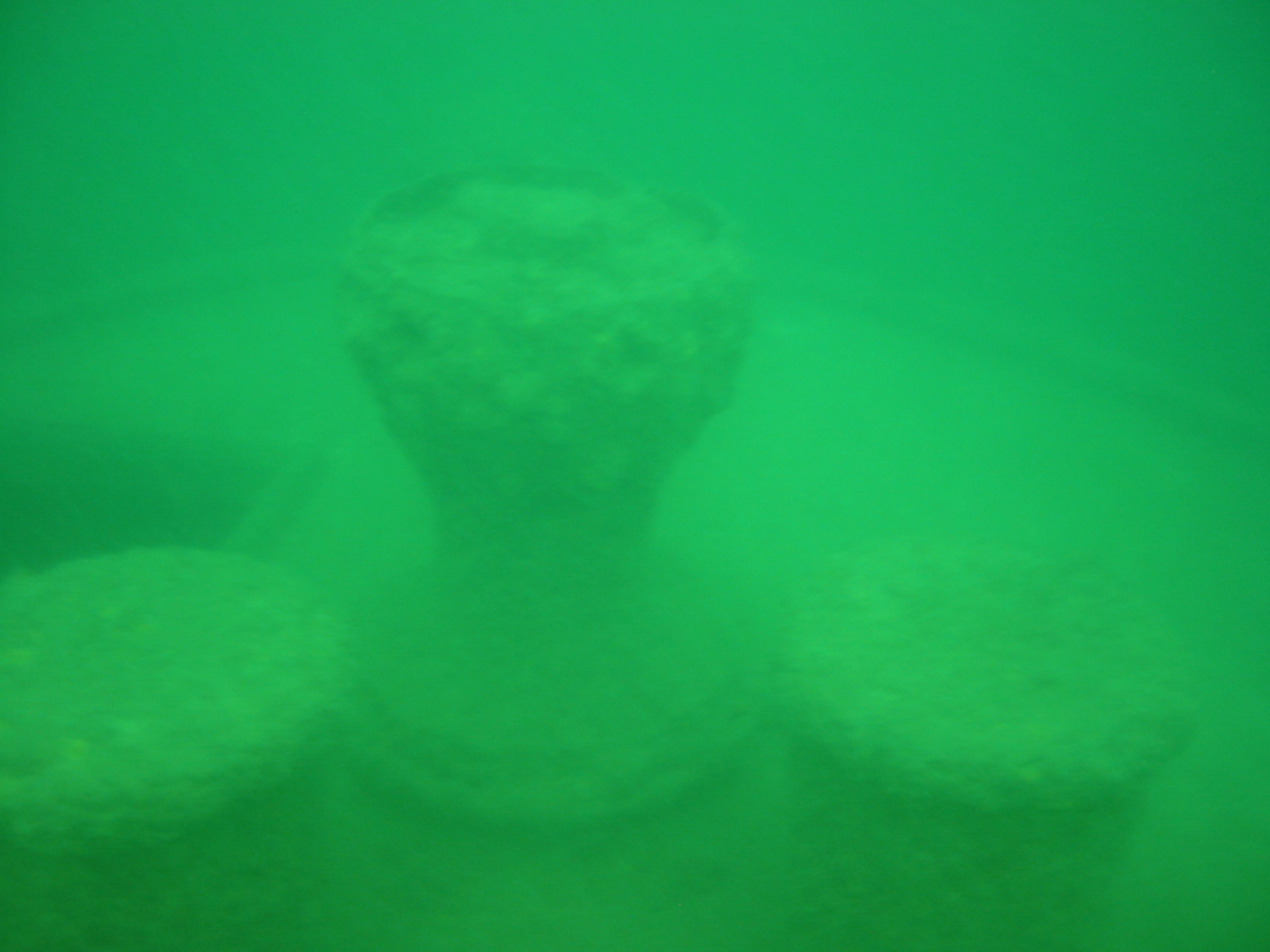Three capstans on the stern end of the w:en:Thomas Wilson (shipwreck), a ship wrecked in the harbor of Duluth, Minnesota.