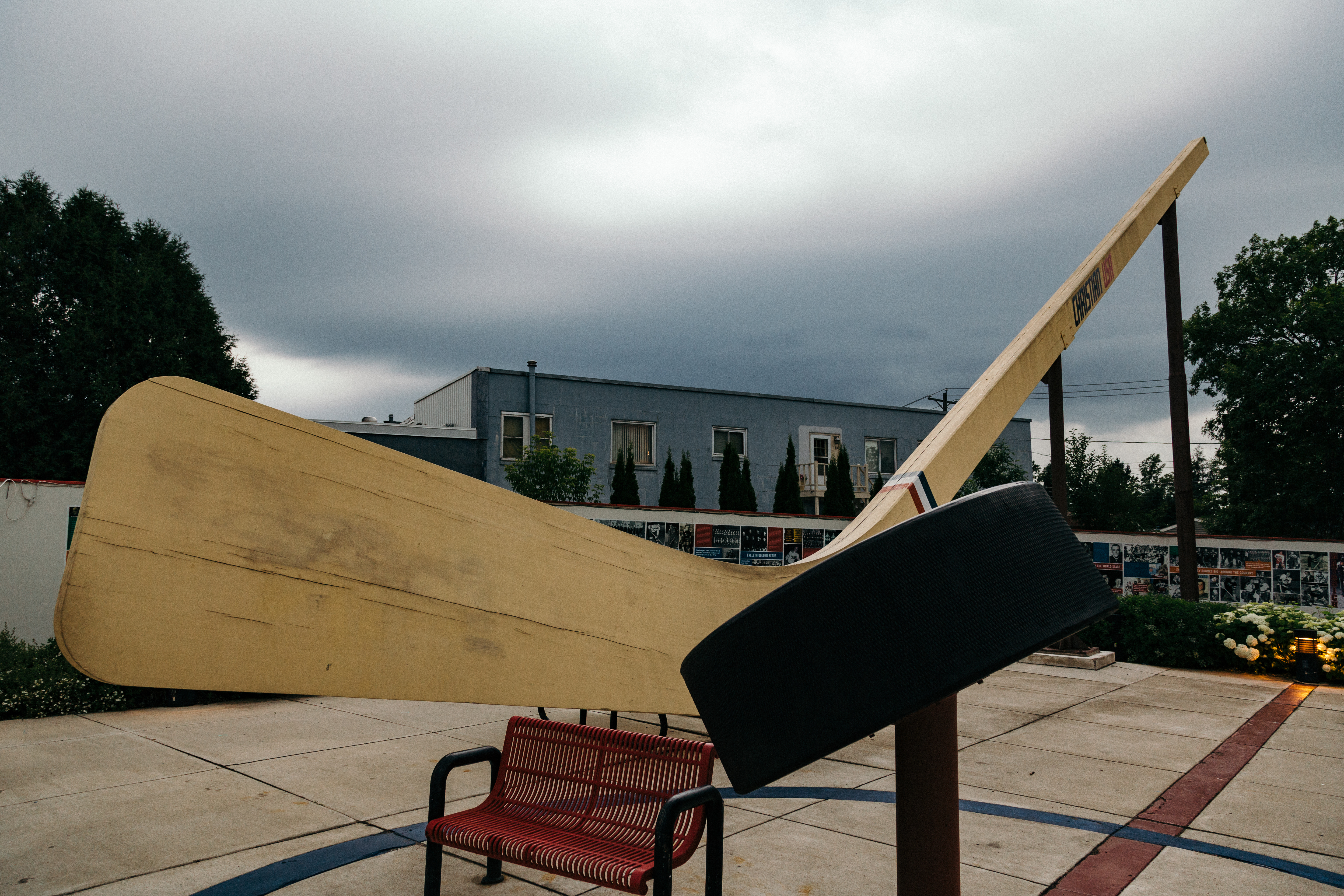 The World's Largest Hockey Stick at Monroe Street and Grant Avenue in Eveleth, Minnesota.