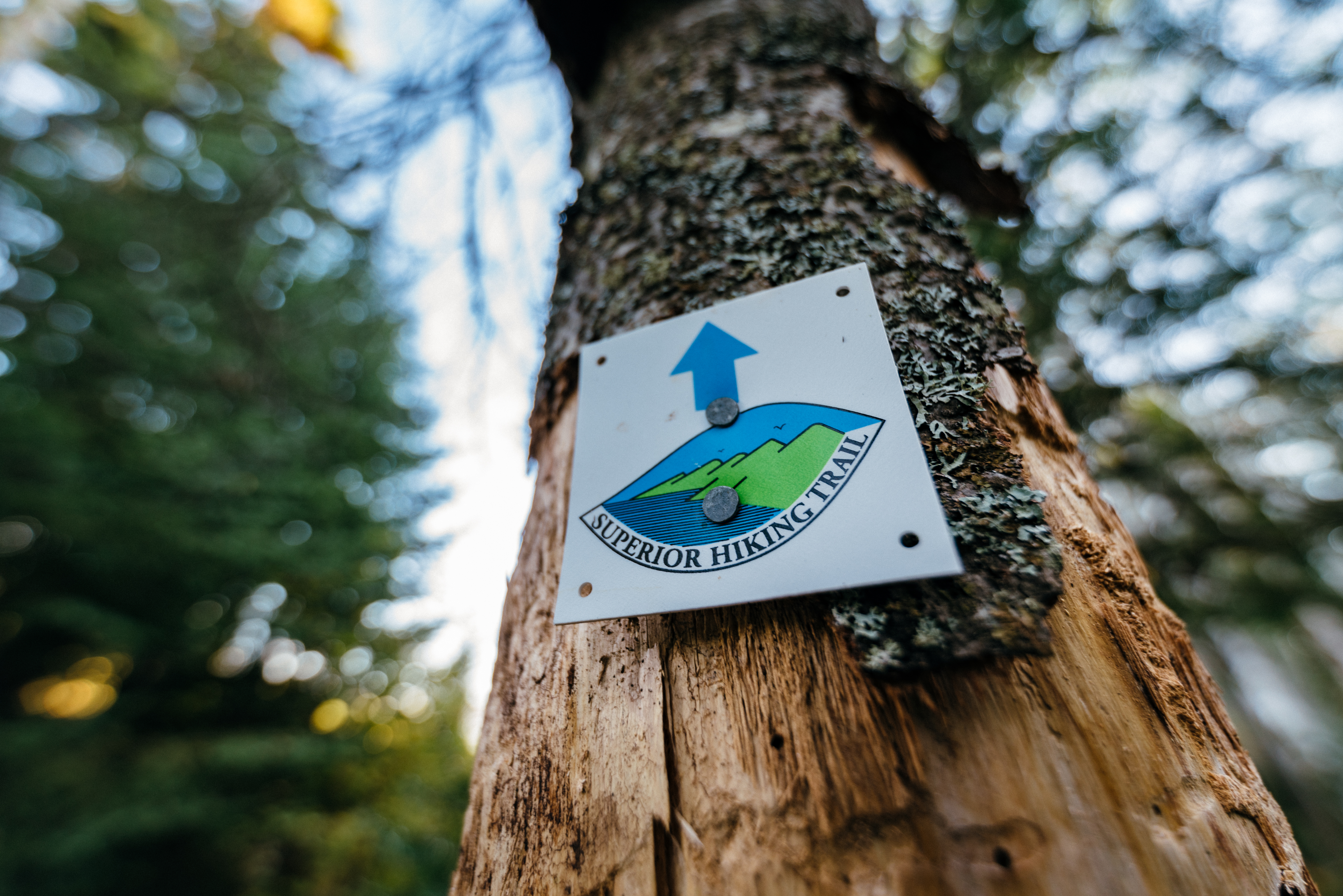 A sign for the Superior Hiking Trail (SHT) at Temperance River State Park on the North Shore of Lake Superior, Minnesota.