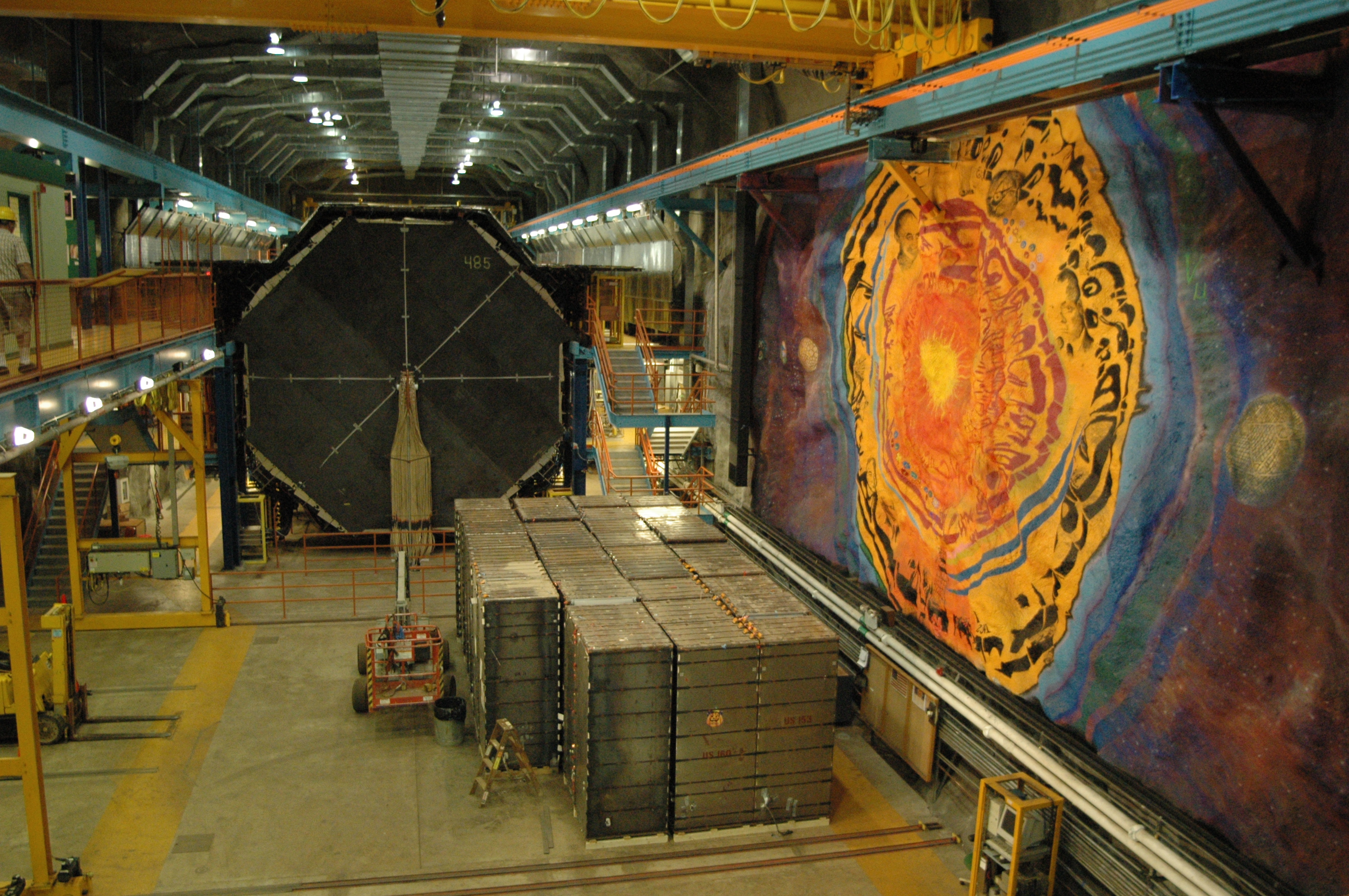 Picture of the MINOS detector in the Soudan Underground Mine State Park, during (re)construction.