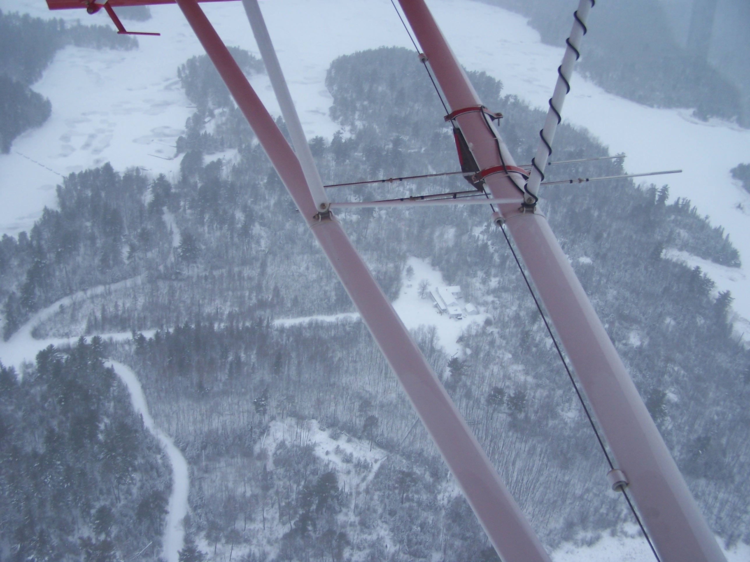 Aerial view of Kettle Falls hotel taken in early winter at Voyageurs National Park