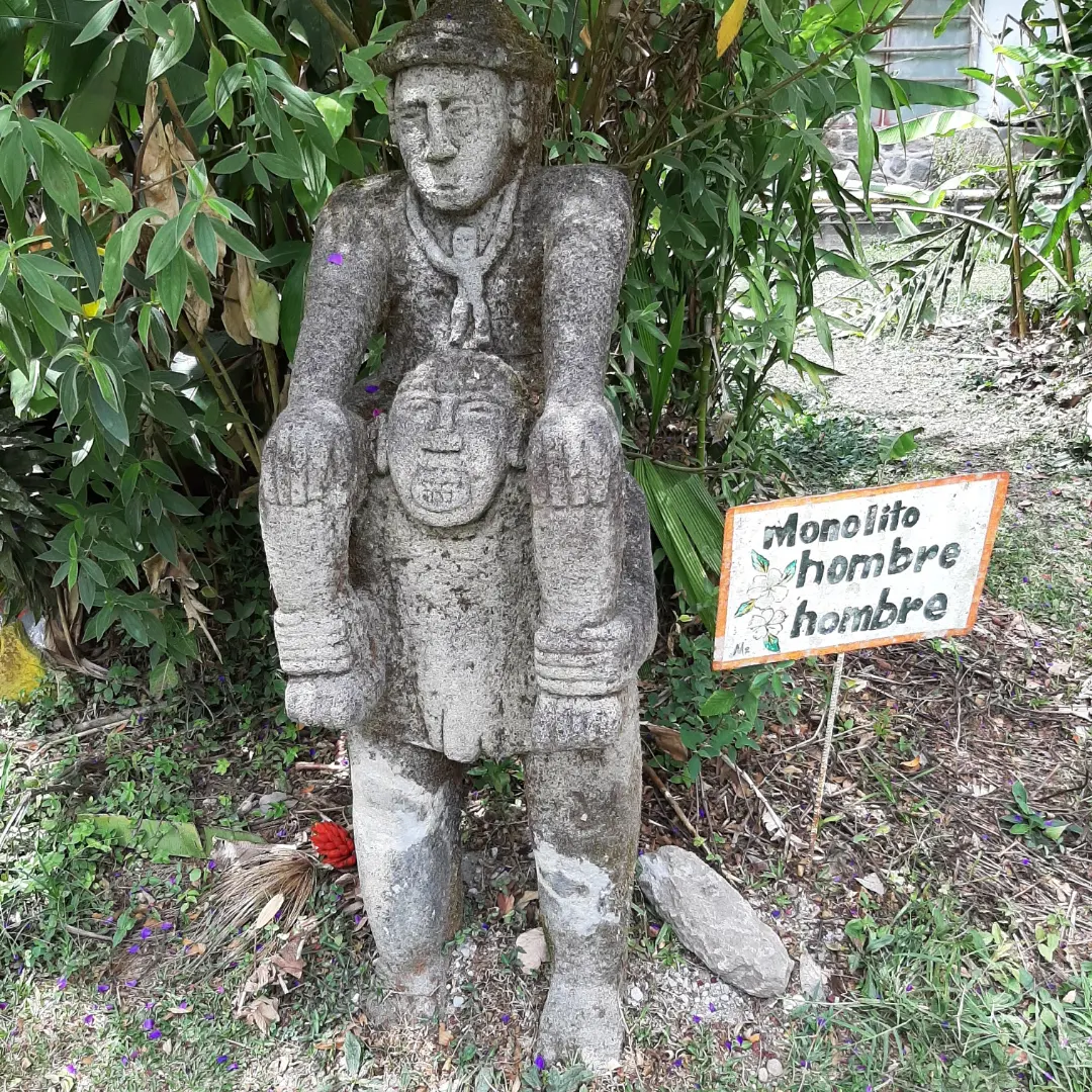 A replica of one of the statues found around Sitio Barriles, Chiriqui Province, Panama. This replica sits in the Sitio Barriles site.