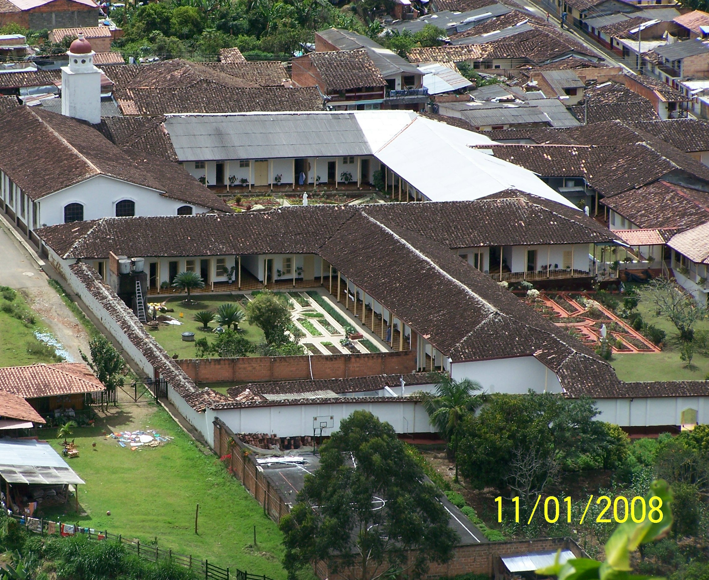 Aerial view of old homes. Large homes with Spanish architecture in Antioquia Colombia, Jardín, Columbia.