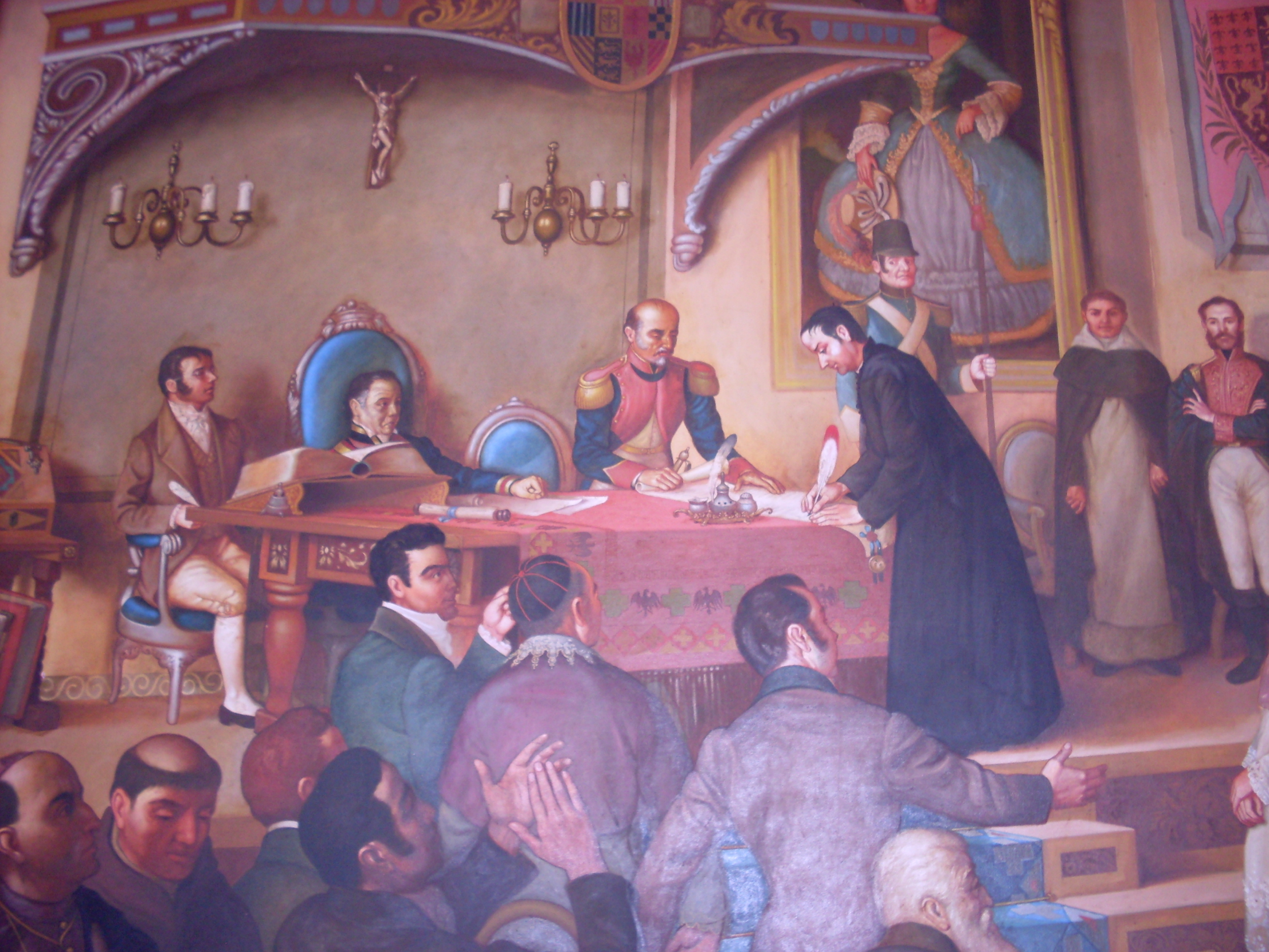 Detalle del cuadro "La Firma del Acta de Independencia" del chileno Luis Vergara Ahumada en la antigua casa presidencial de El Salvador.