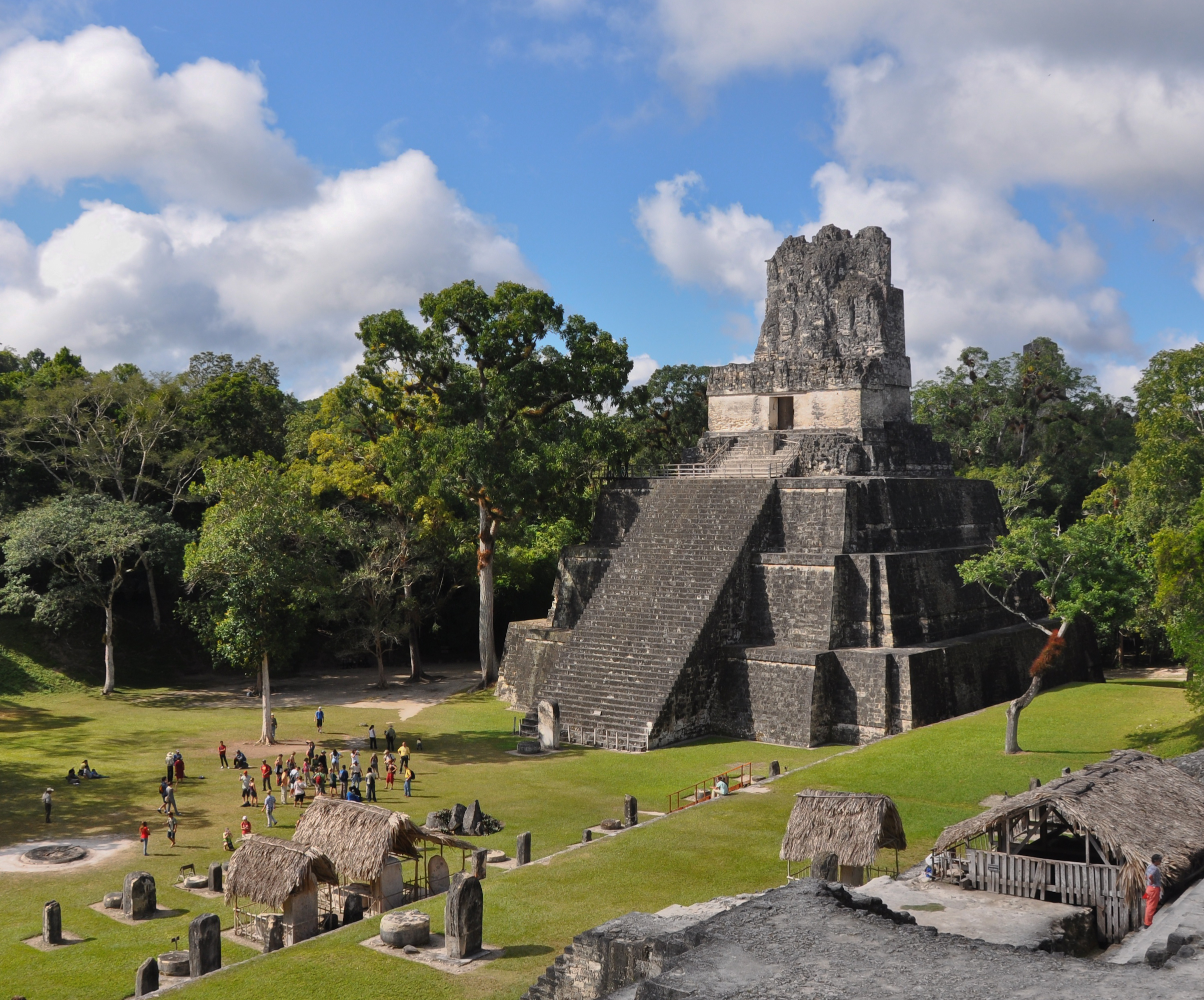 The Temple of the Masks mostly known as Tikal Temple II at the Maya archaeological site of Tikal in the Petén Department of northern Guatemala.
