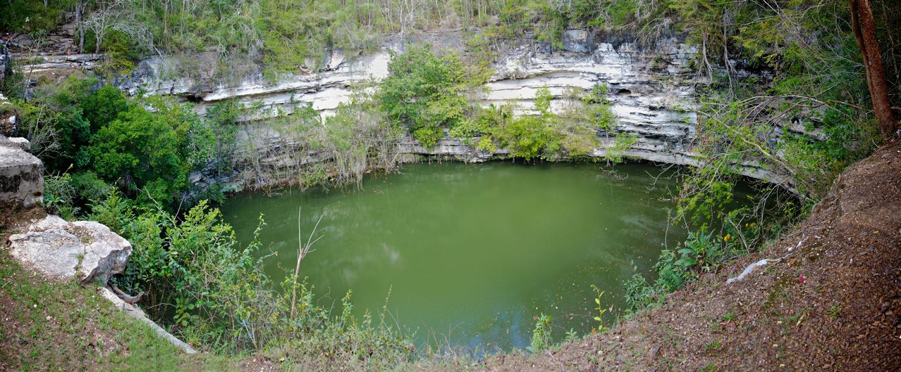 "Cenote de los Sacrificios" at Chichén Itzá, Yucatán Peninsula, Mexico. A karst lake, reflecting the karst's water table.
