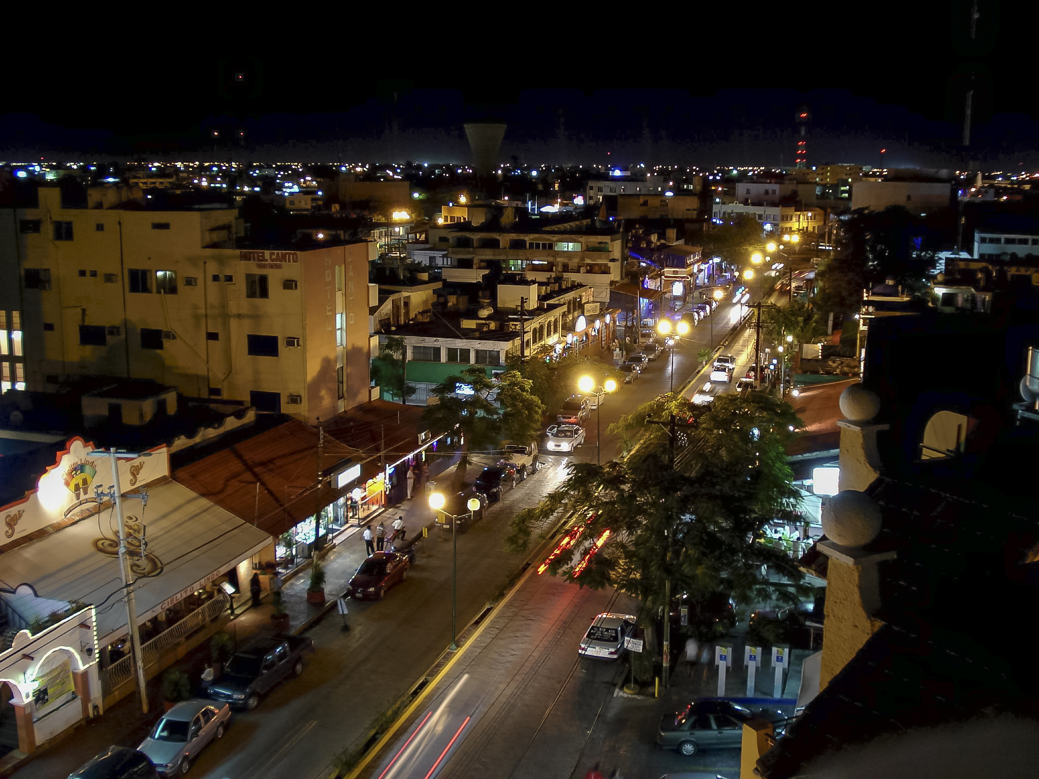 Avenida Yaxchilan at night in Cancun, Mexico