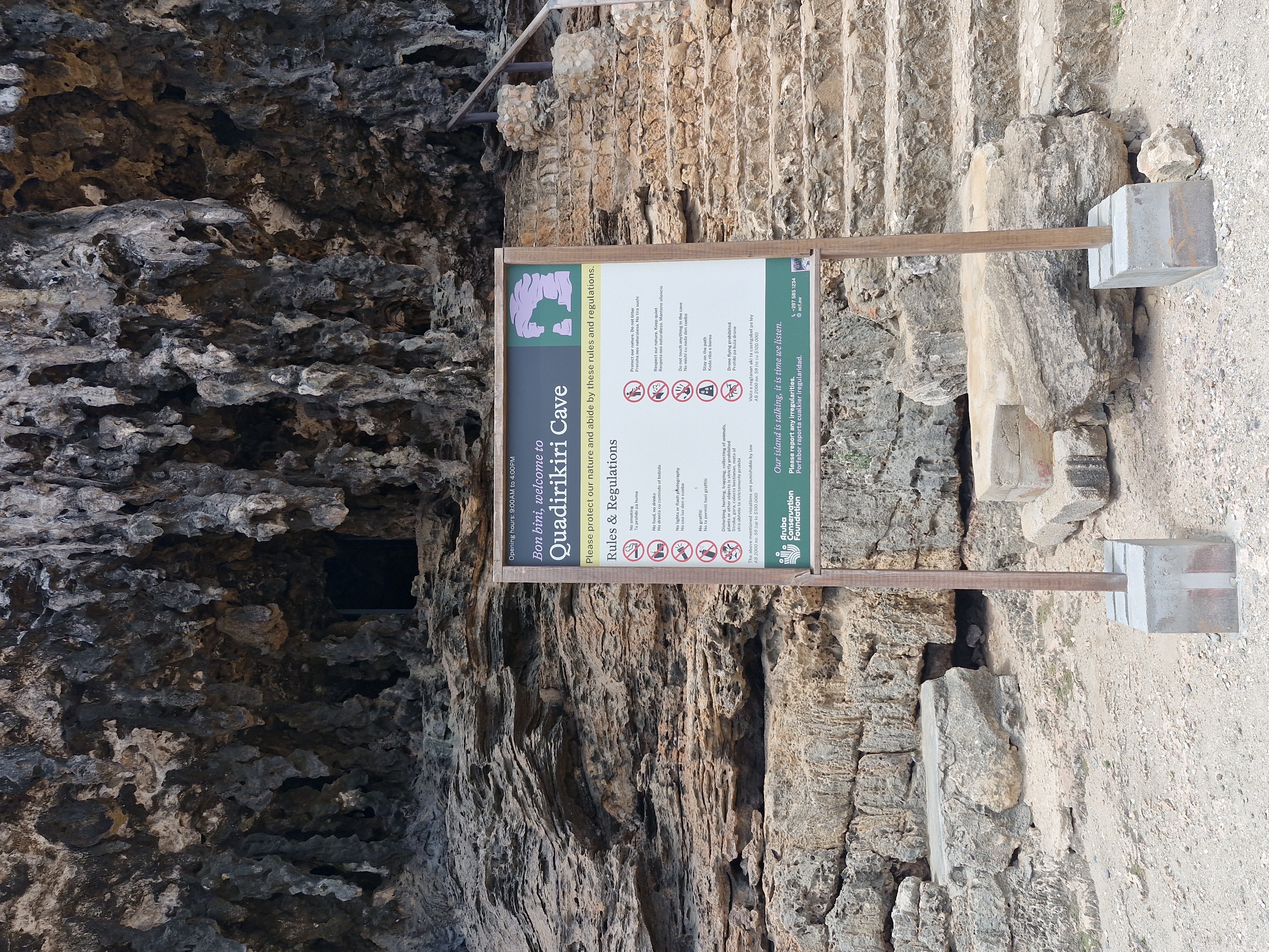 Quadirikiri Cave sign (National Park Aruba) - Please protect our nature and abide by these rules and regulations
