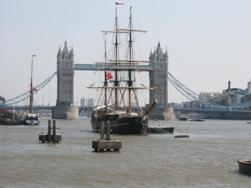 A replica of the Zong at en:Tower Bridge, April 2007, as part of the 200th slave abolition commemoration.