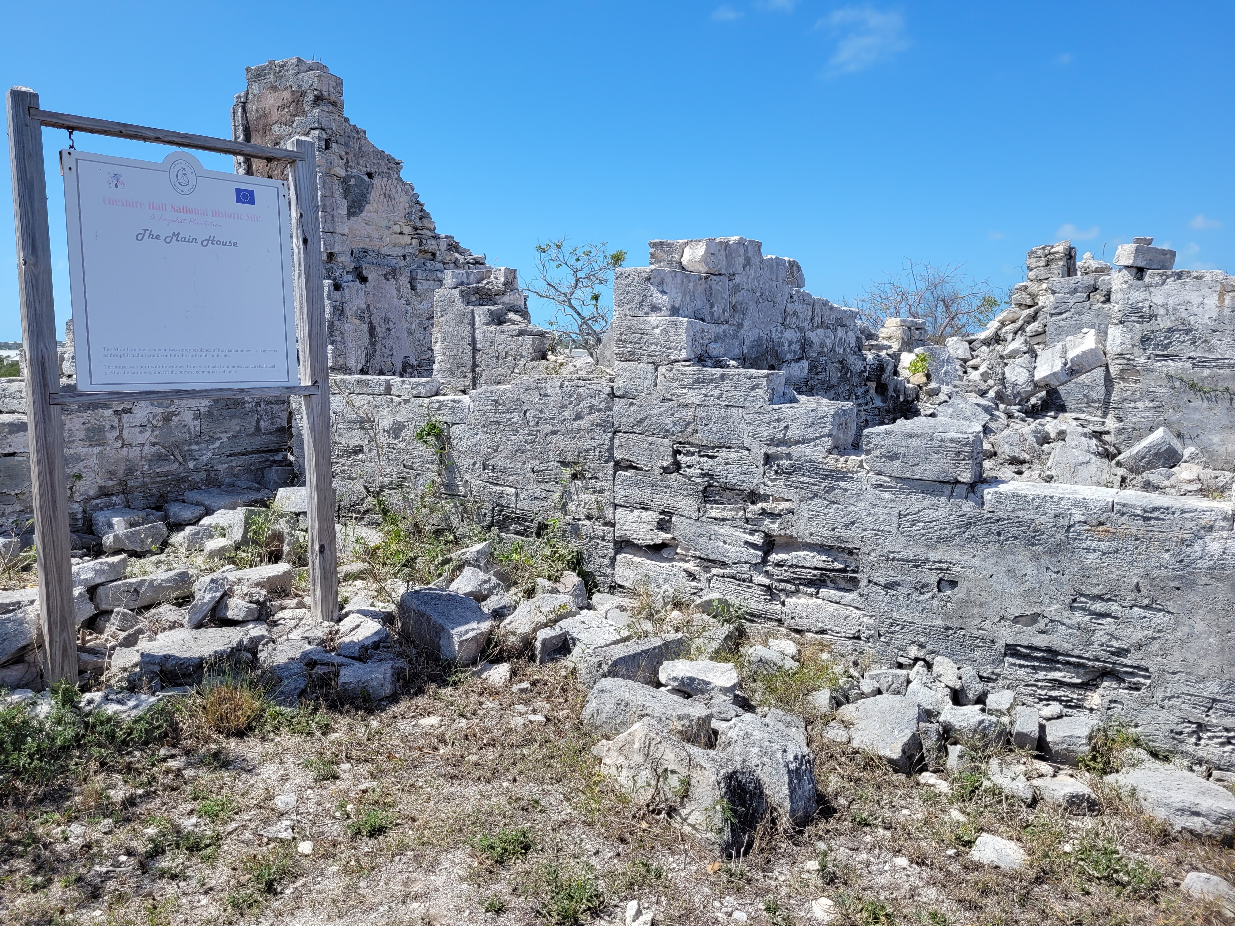 Main House ruins at Cheshire Hall plantation in Providenciales, Turks and Caicos.  Photo taken March 2022.