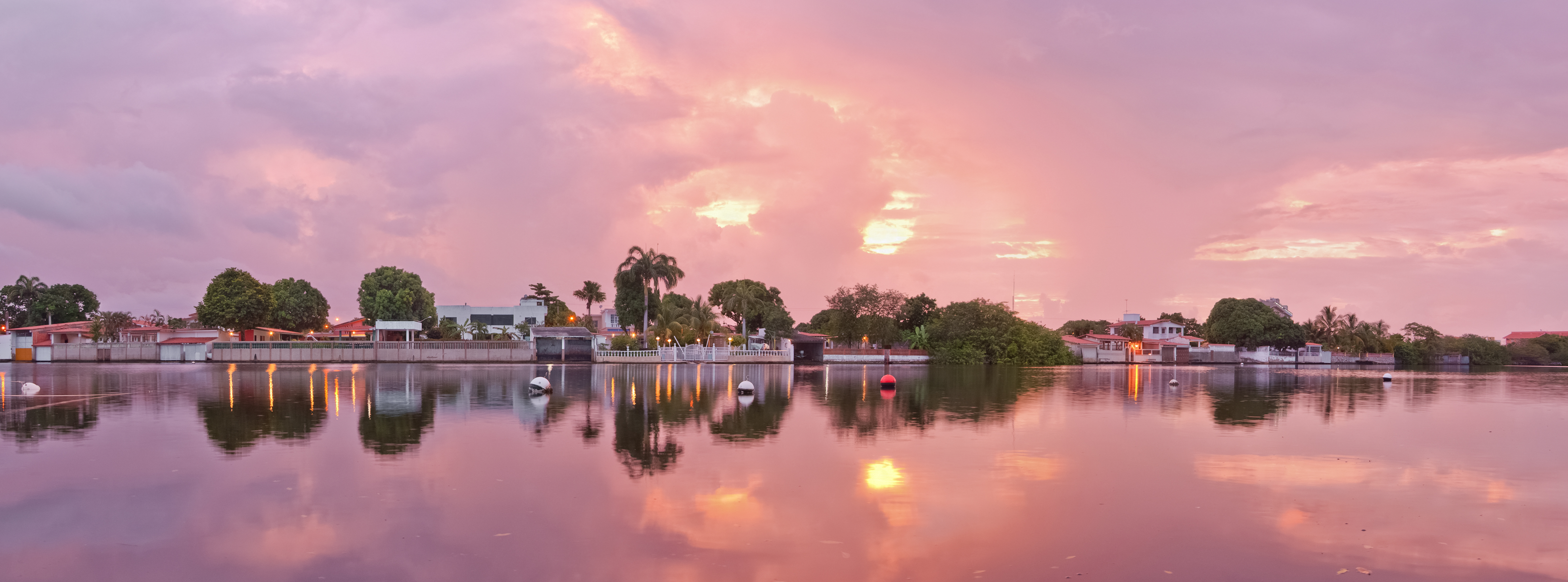 Panoramic view of Puerto Encantado (Enchanted Dock) at Dawn (time: 05:35 a.m.), in the town of Higuerote, Venezuela.