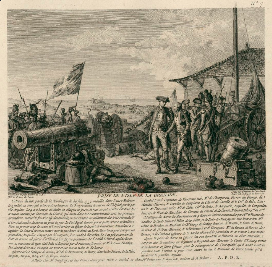 Attack of the island of Grenada, 1779 by French troops of D'Estaing.
