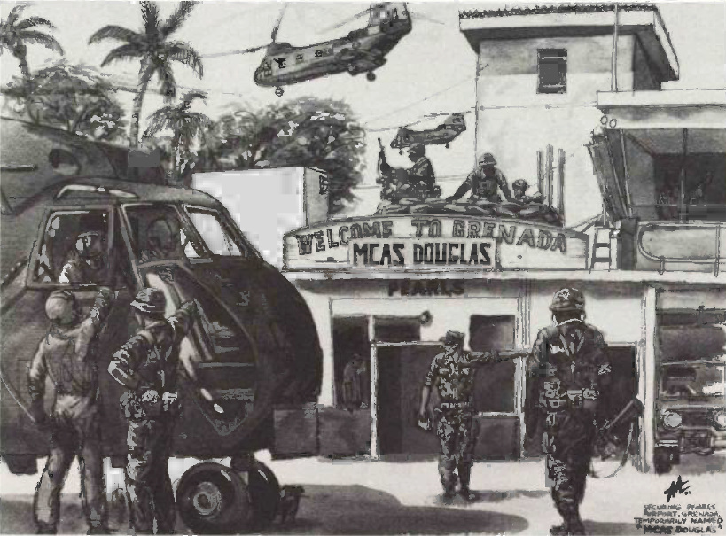 Pearls Airport, Grenada's principal civilian airfield, was captured by Marines on D-Day and temporarily renamed Marine Corps Air Station (MCAS) Douglas in honor of a sergeant major who died in Lebanon.