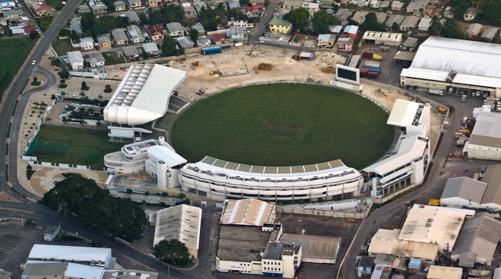 Aerial shot of Kensington Oval in Bridgetown Barbados West Indies while it was being renovated.