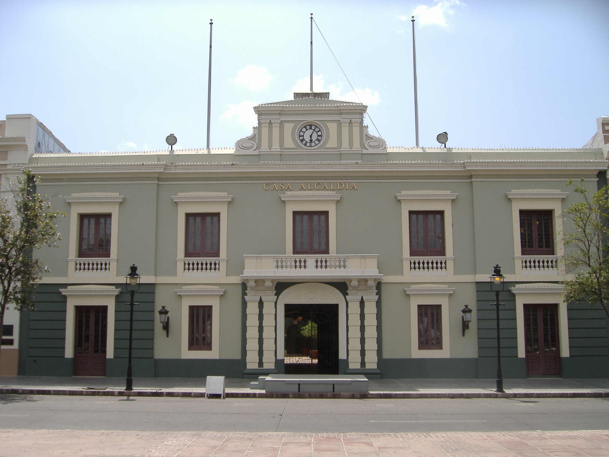 Front view of the Ponce City Hall — 1840s colonial era building within the Ponce Historic Zone, in Ponce, Puerto Rico.
On the National Register of Historic Places in Ponce, Puerto Rico.