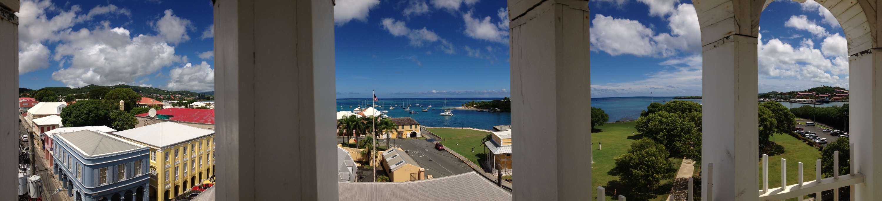 Panorama of Christiansted, St. Croix, U.S. Virgin Islands, taken from the Steeple Building, a former church, now part of Christiansted National Historic Site.