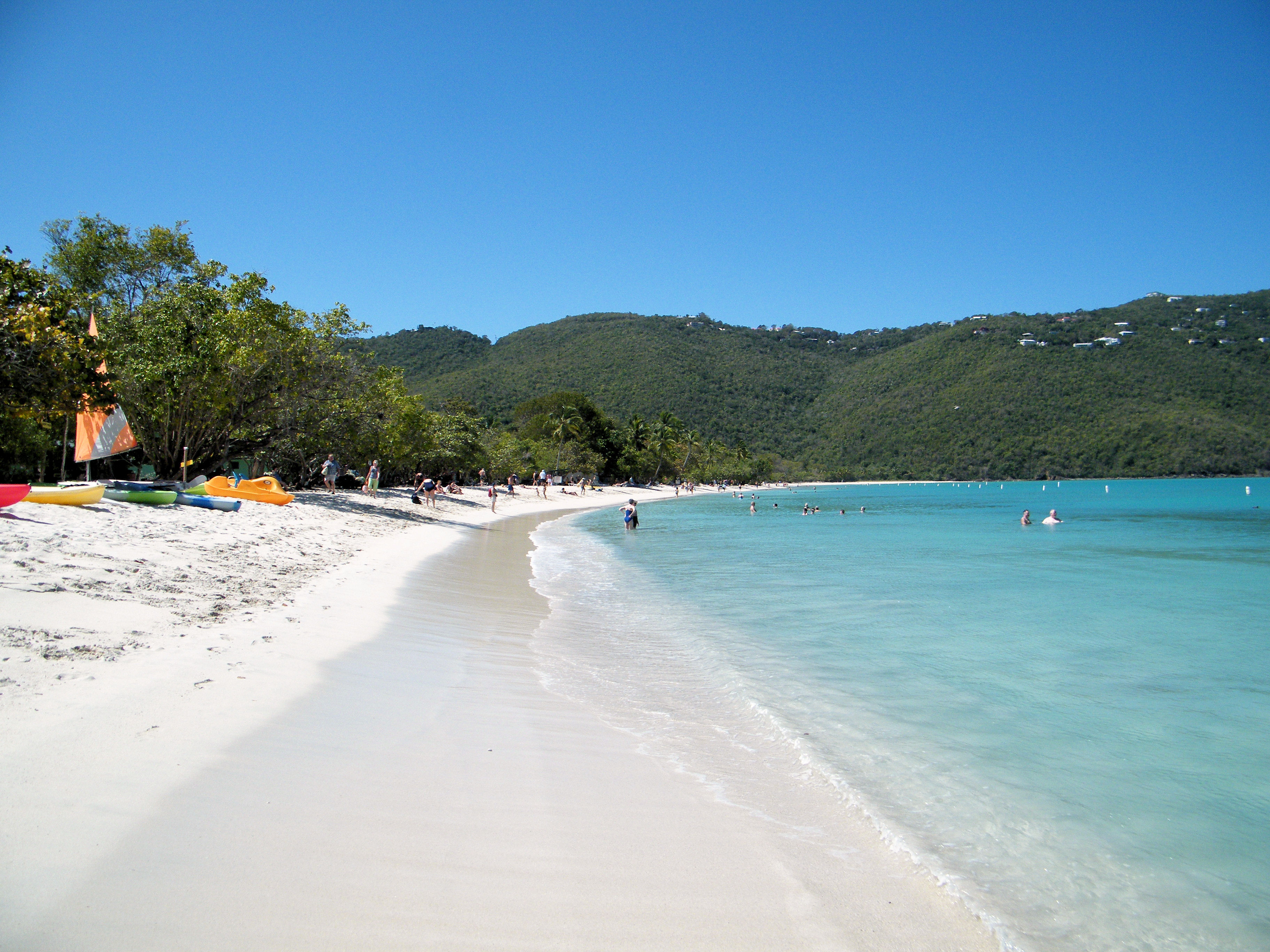 The beach at Magens Bay, Saint Thomas.
The view is from the northern end of the beach, facing southwest.

Photographed on March 30, 2009 by user Coolcaesar.