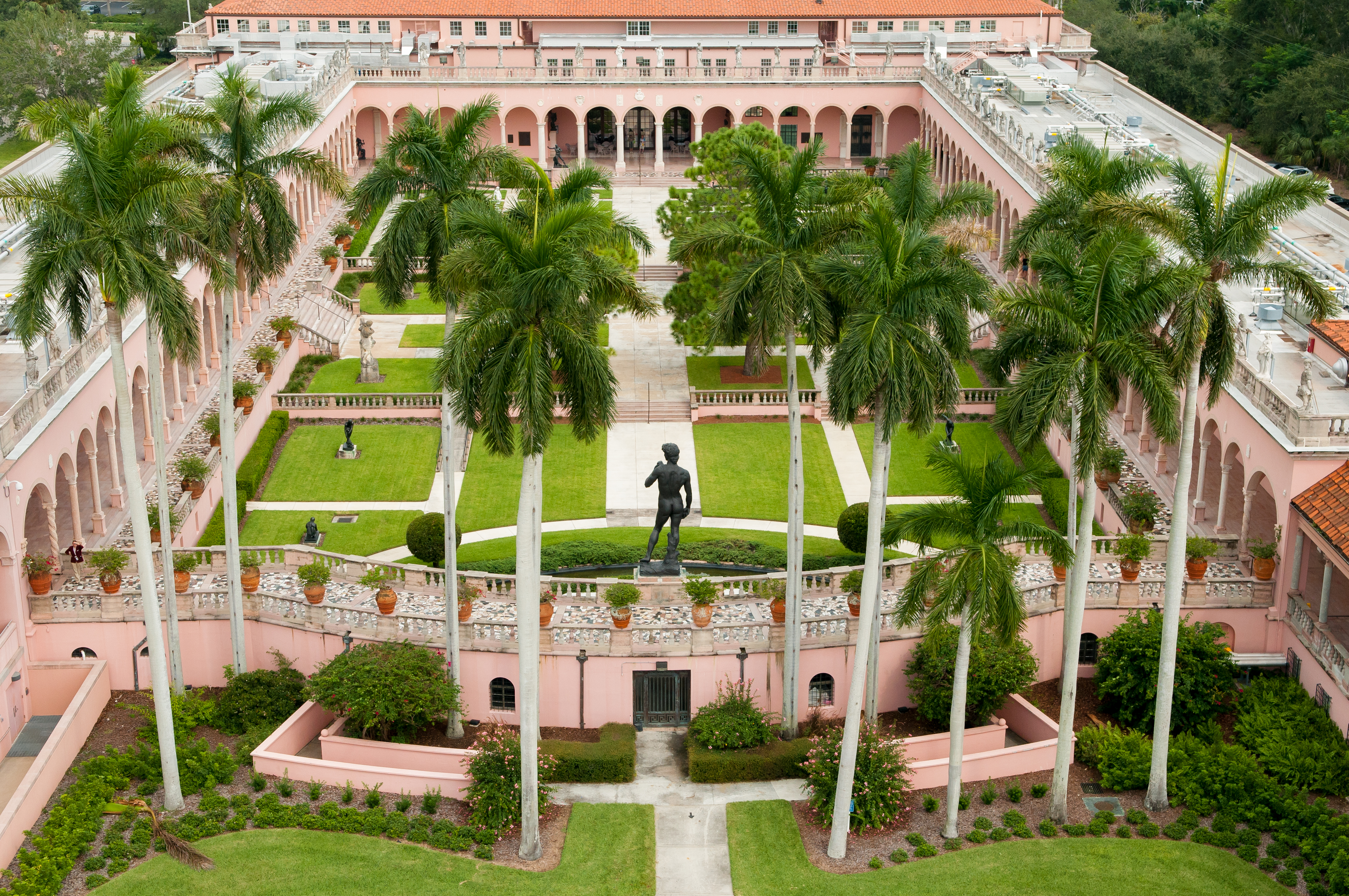 An aeriel View of The John and Mable Ringling Museum of Art Courtyard in Sarasota, Florida. This is the State Art Museum of Florida.