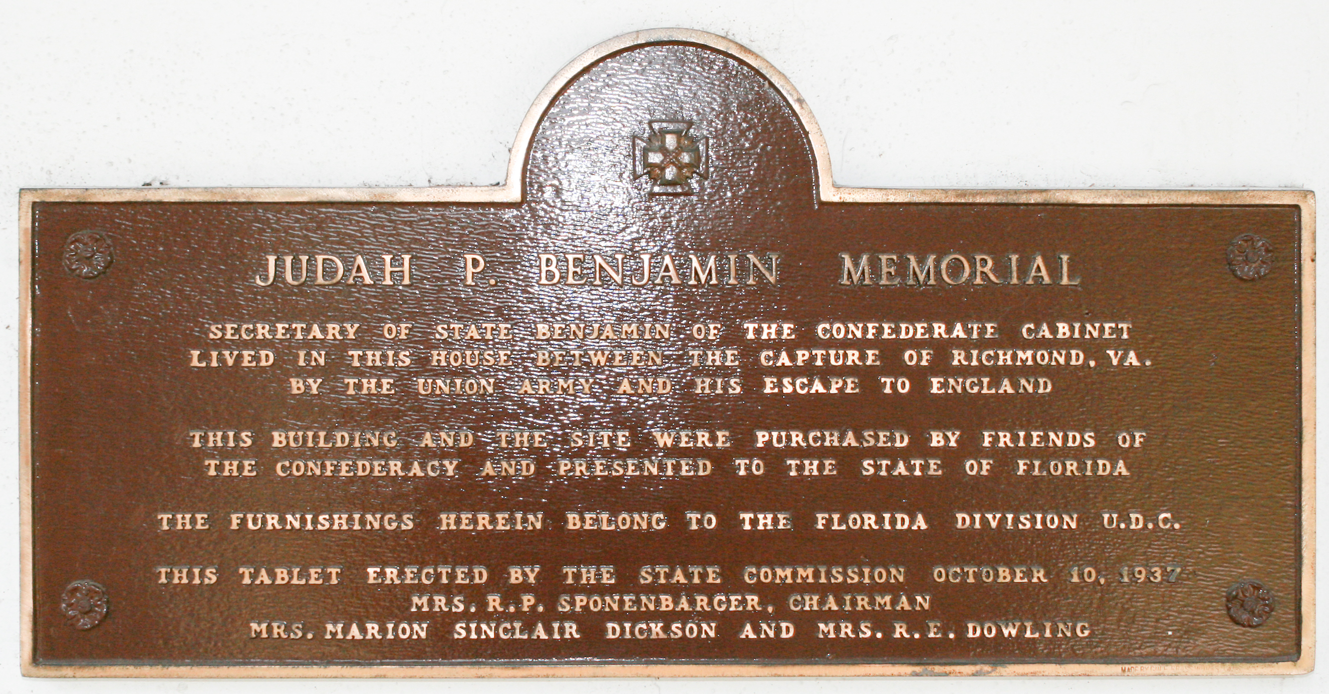 Placard related to Judah P. Benjamin at Gamble Plantation Mansion, Ellenton, FL, United States.