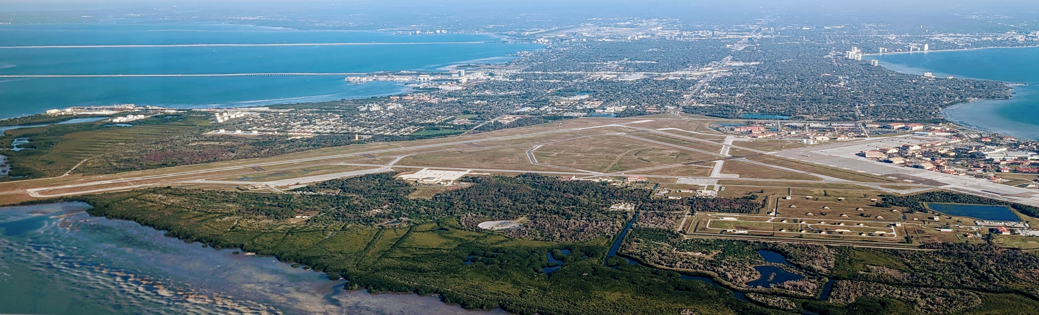 An aerial view of MacDill Air Force Base in Tampa, FL.