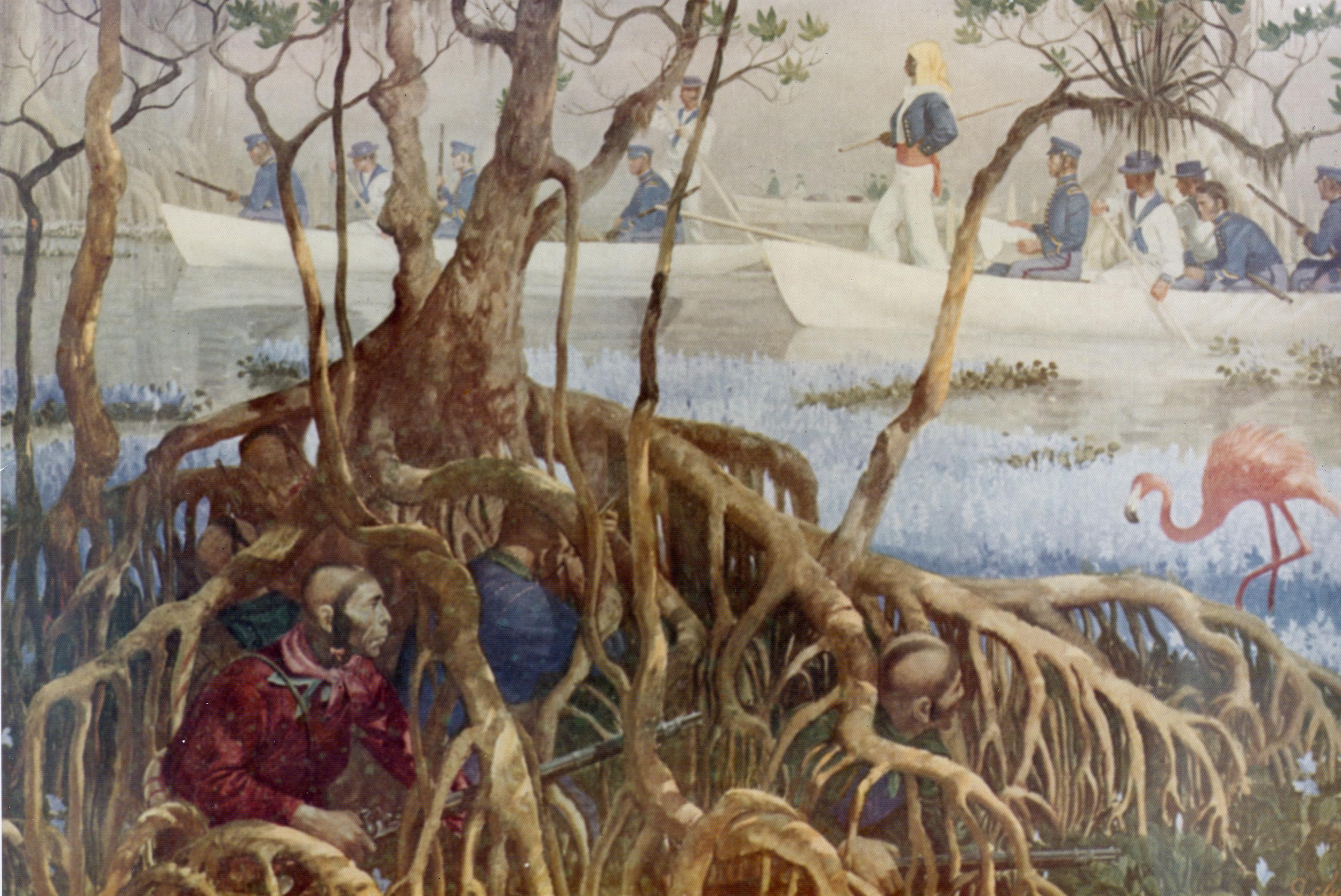 Marines battle Seminole Indians in the Florida War--1835-1842.