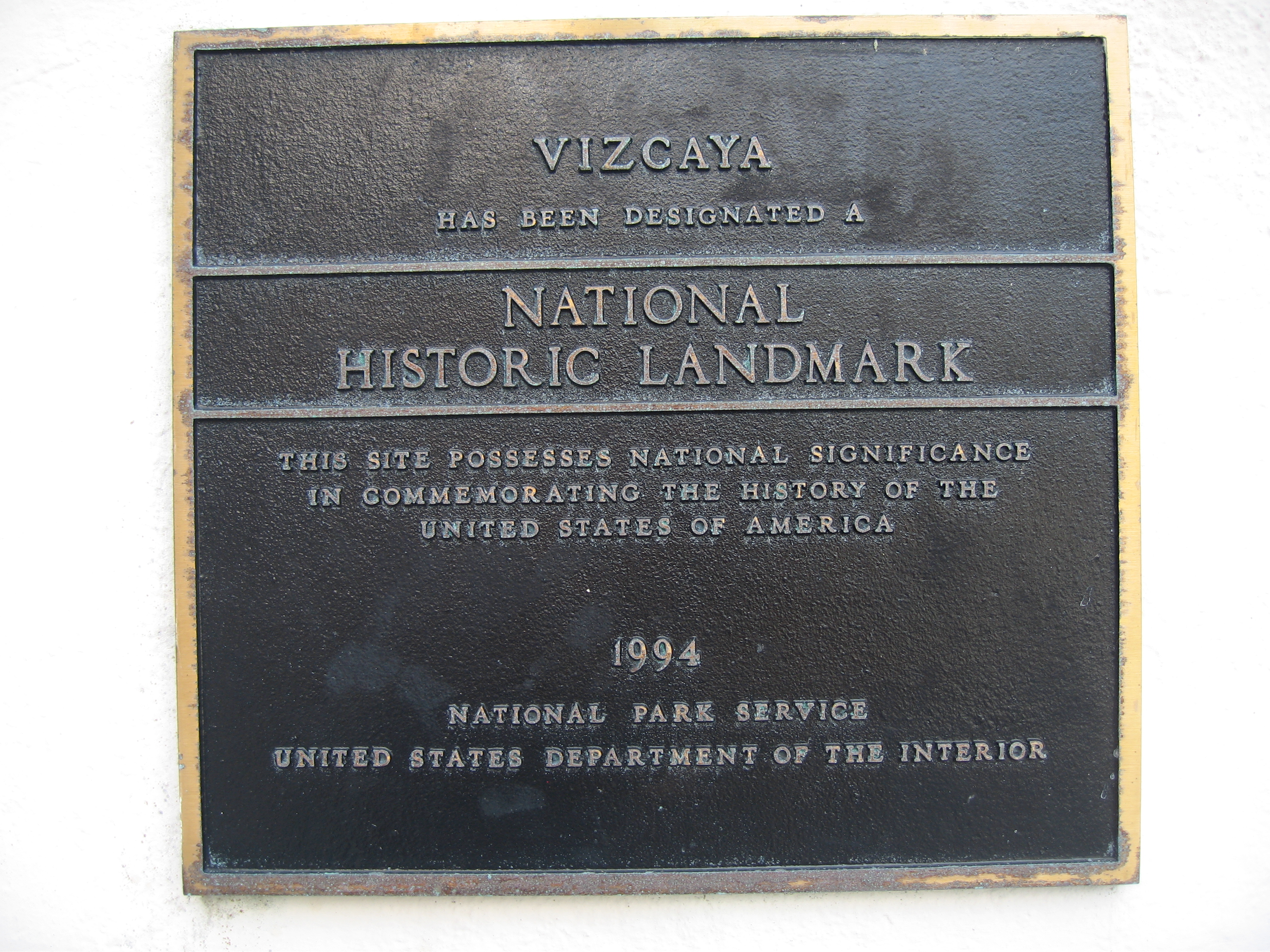 Plaque at Vizcaya Museum &amp; Gardens, 3251 South Miami Avenue, Miami, Florida.