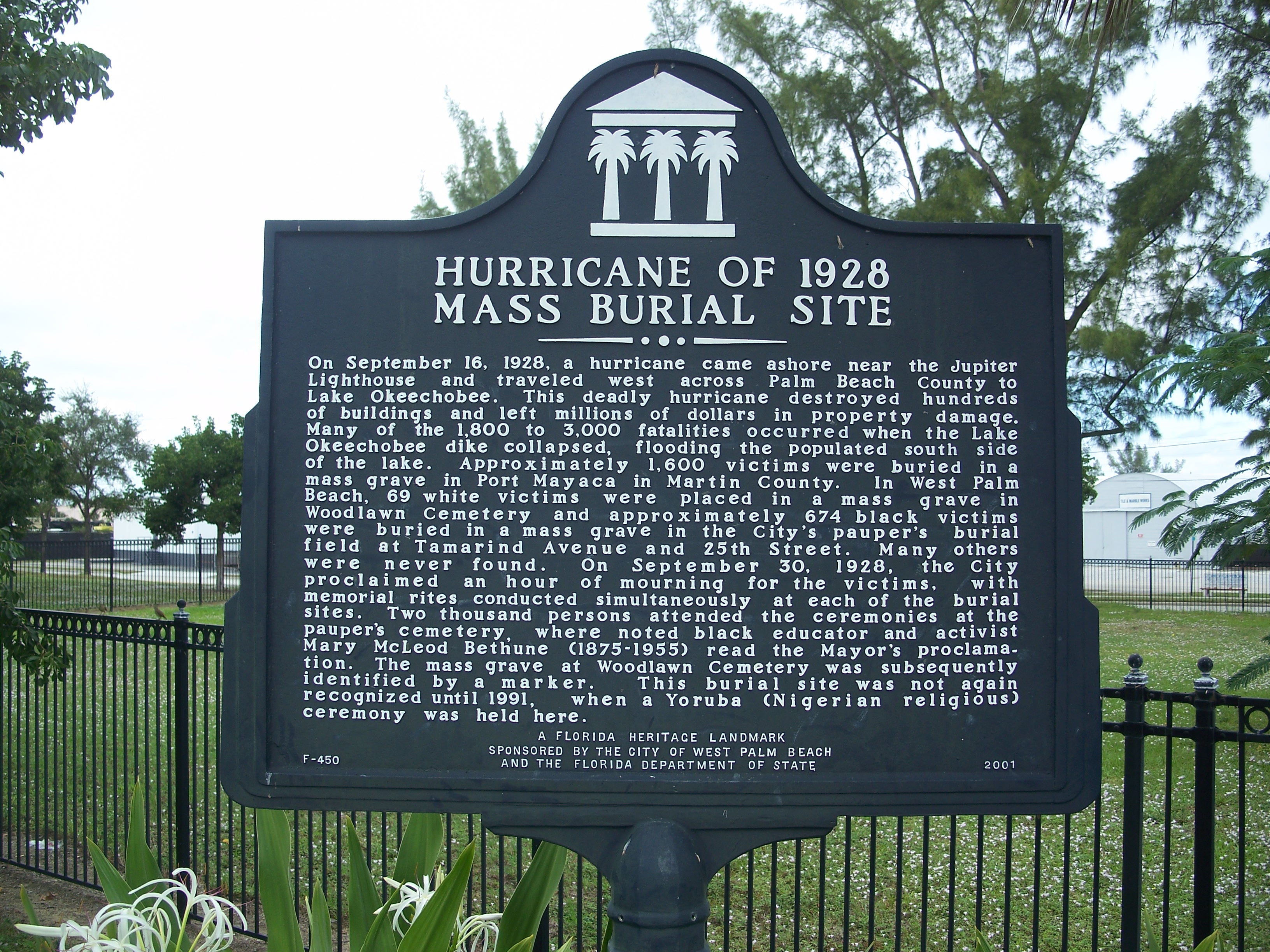 West Palm Beach, Florida: Hurricane of 1928 African American Mass Burial Site