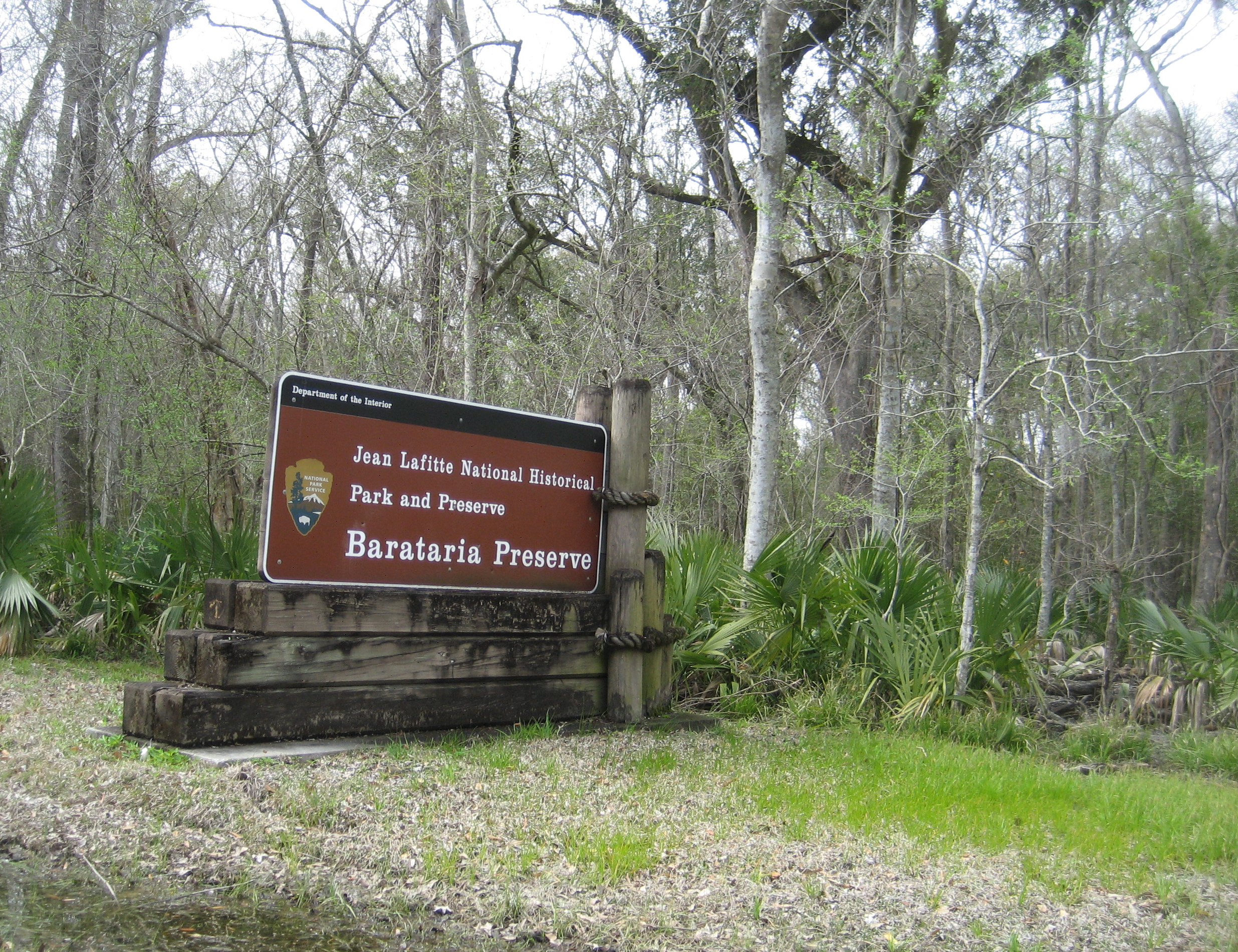 Along Highway 45 between Estelle and Crown Point, Southern Jefferson Parish, Louisiana. 

Jean Lafitte Park Barataria Preserve sign.
