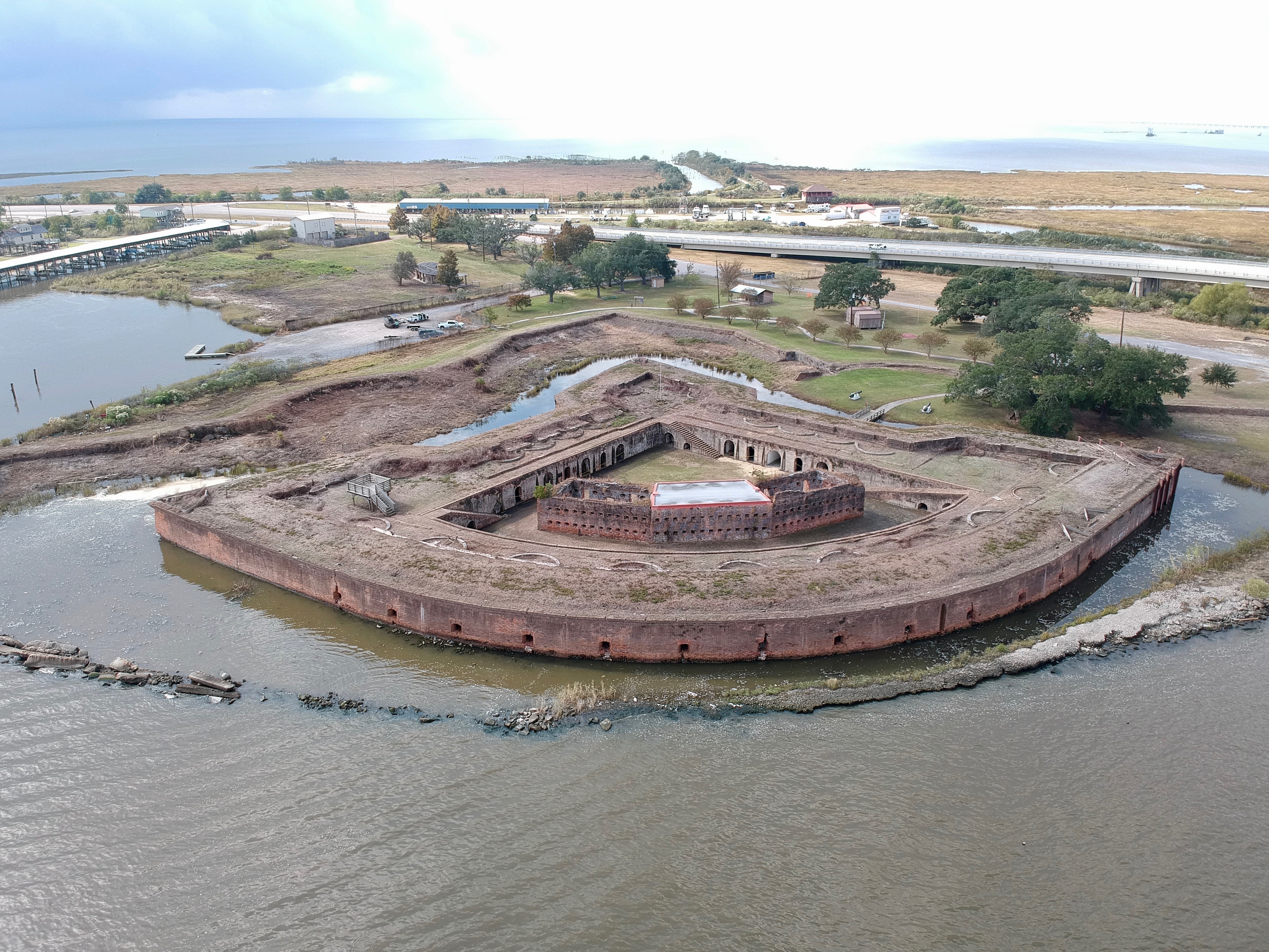 Aerial view of Fort Pike November 2019