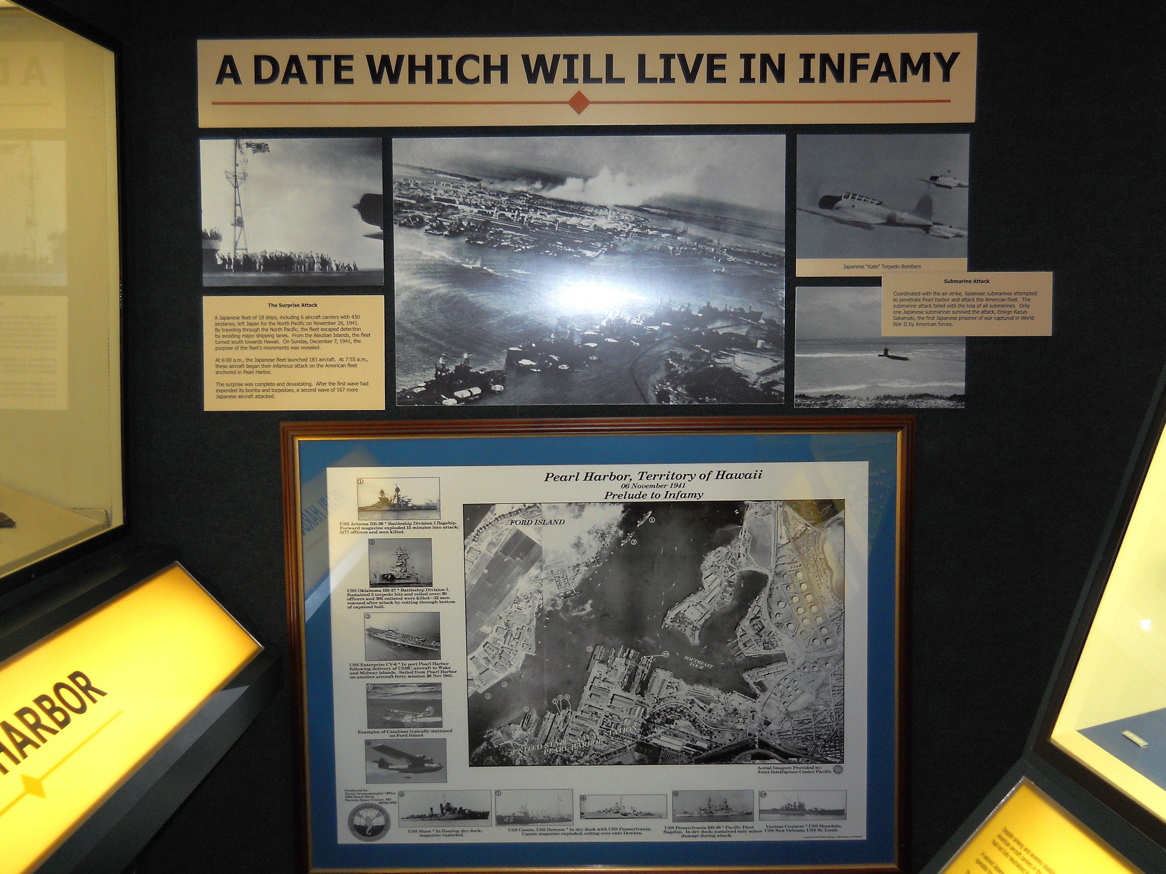 Pearl Harbor Exhibit in World War II Venue at the Mississippi Armed Forces Museum, Camp Shelby, Forrest County, Mississippi, USA
