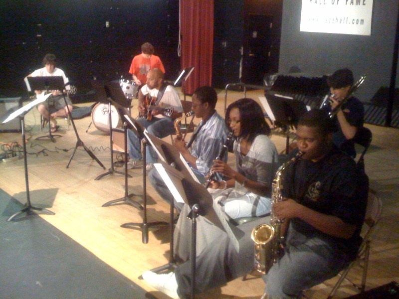 Members of the Alabama Jazz Hall of Fame (Free) Saturday Jazz Class working on the song, "Chega de Saudade," by Antonio Carlos Jobim.  Ray Reach, instructor.