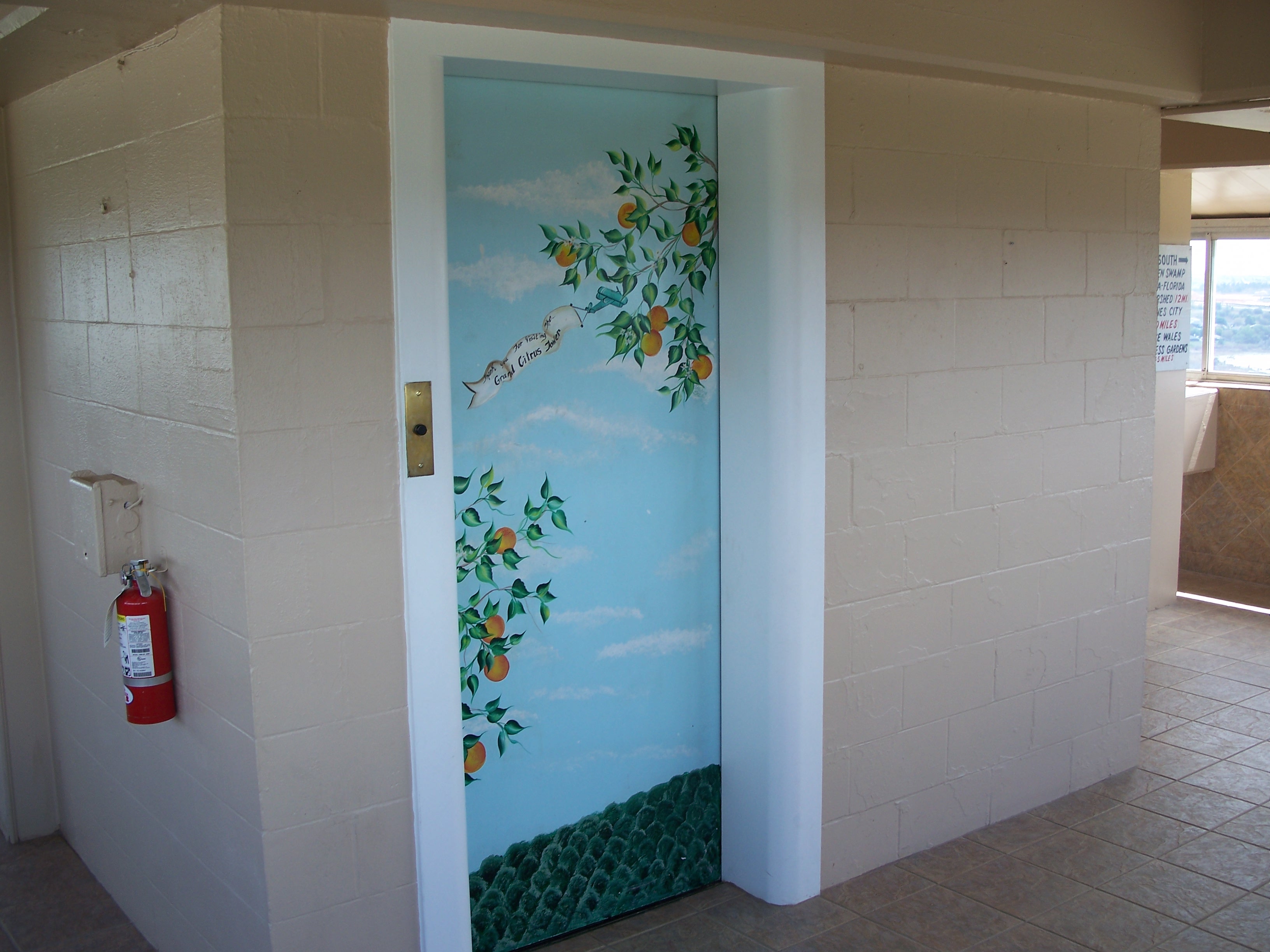 Elevator door at the top of the Citrus Tower, in Clermont, Florida