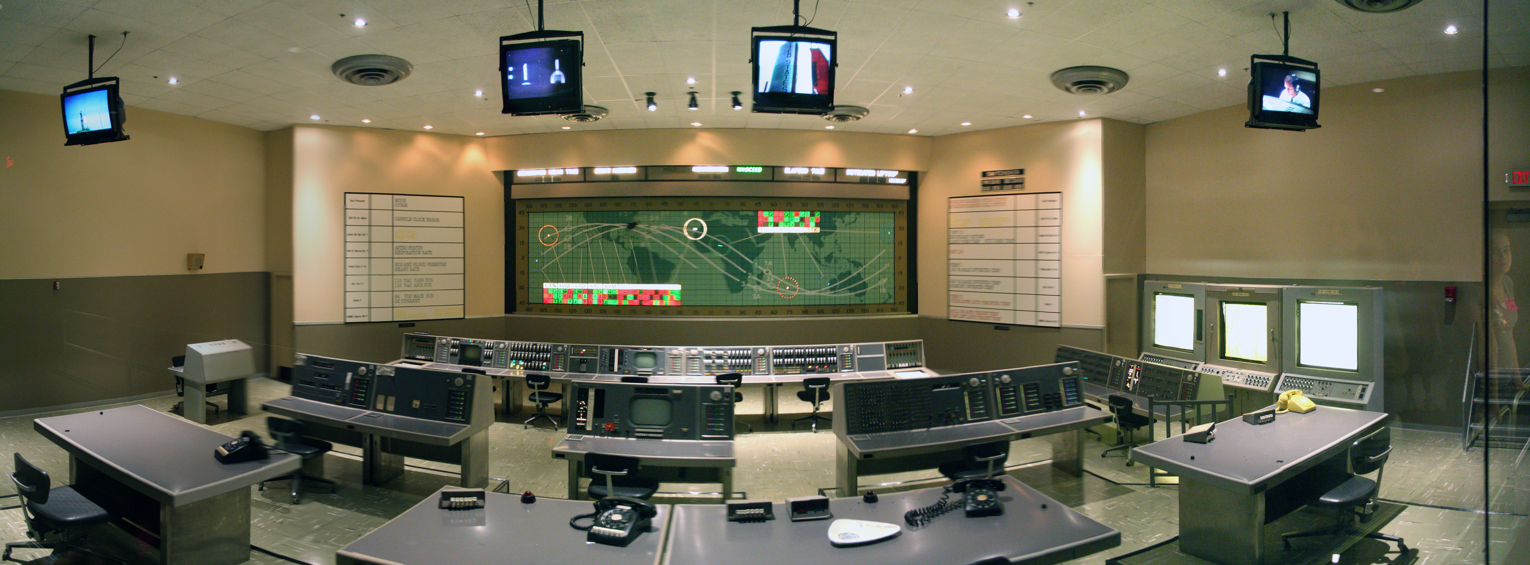 Restoration of Mercury Mission Control room 253, flight control room. Panorama created from 36 individual images taken in the Early Spaceflight exhibits at the Kennedy Space Center.