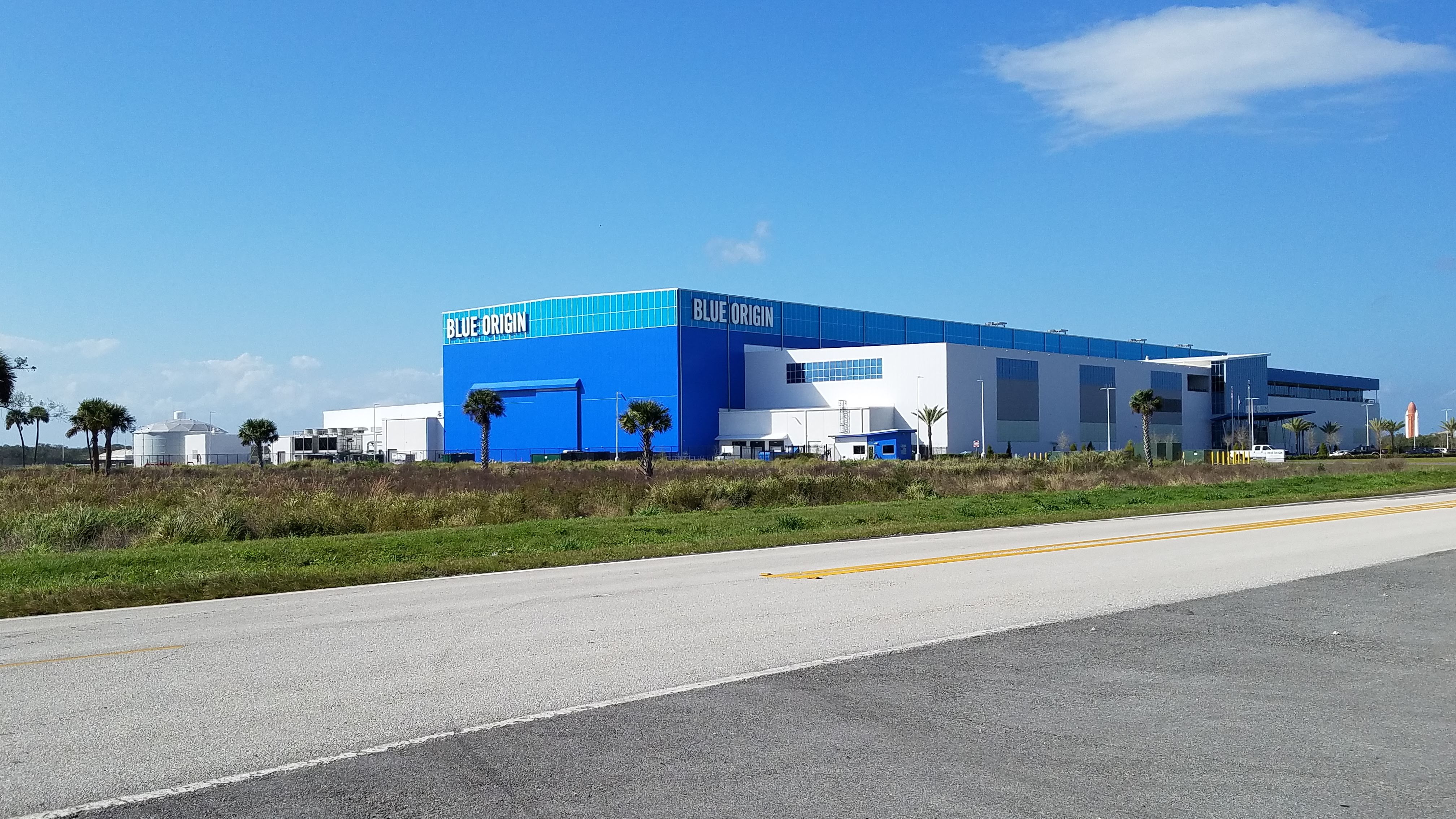 Blue Origin Orbital Launch System (OLS) manufacturing building, Merritt Island, Florida, February 2019. View from southeast.