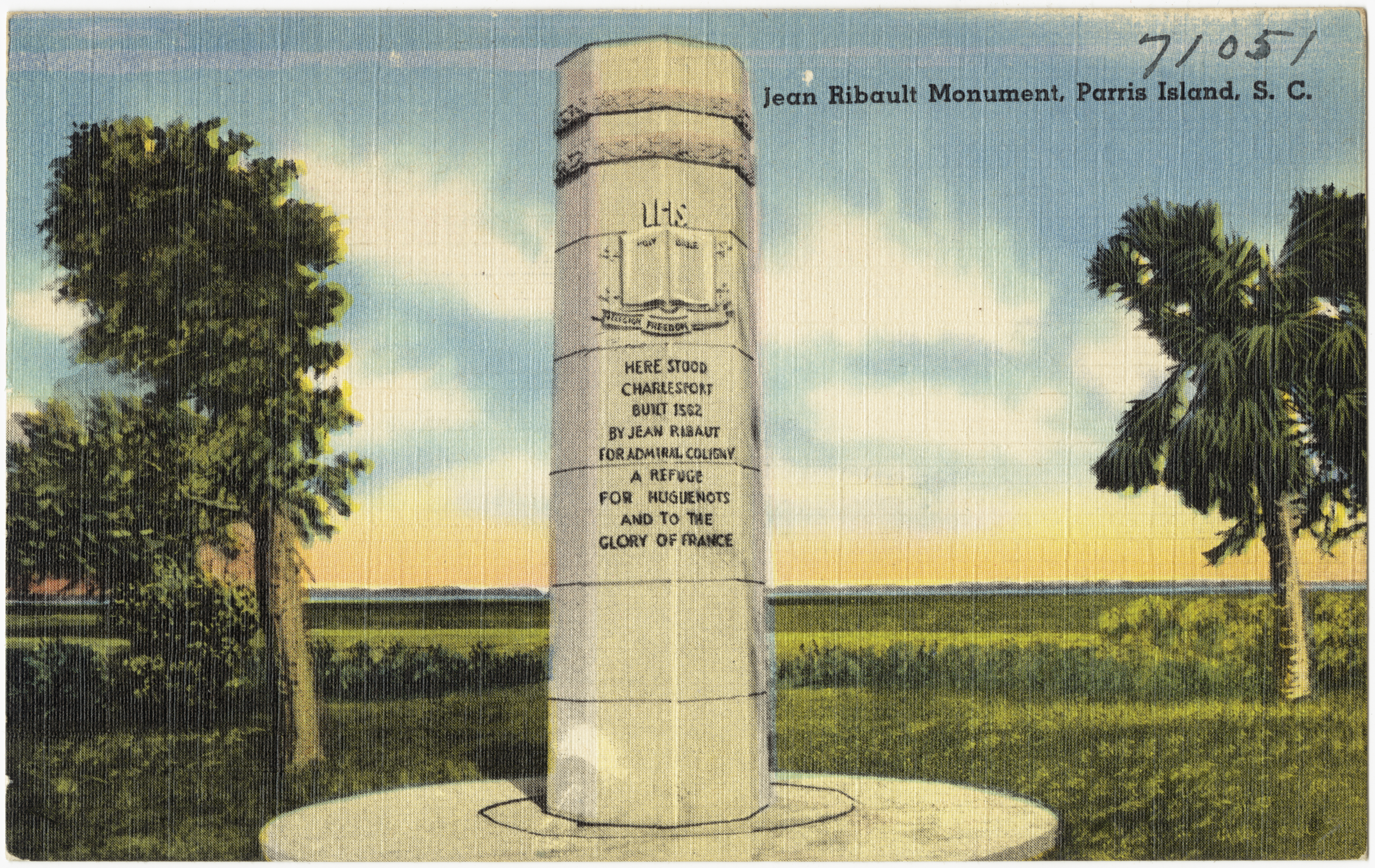 Jean Ribault Monument, Parris Island, S. C., Tichnor Brothers, c. 1930-1945, from the Digital Commonwealth - 1 commonwealth 1831cn278.