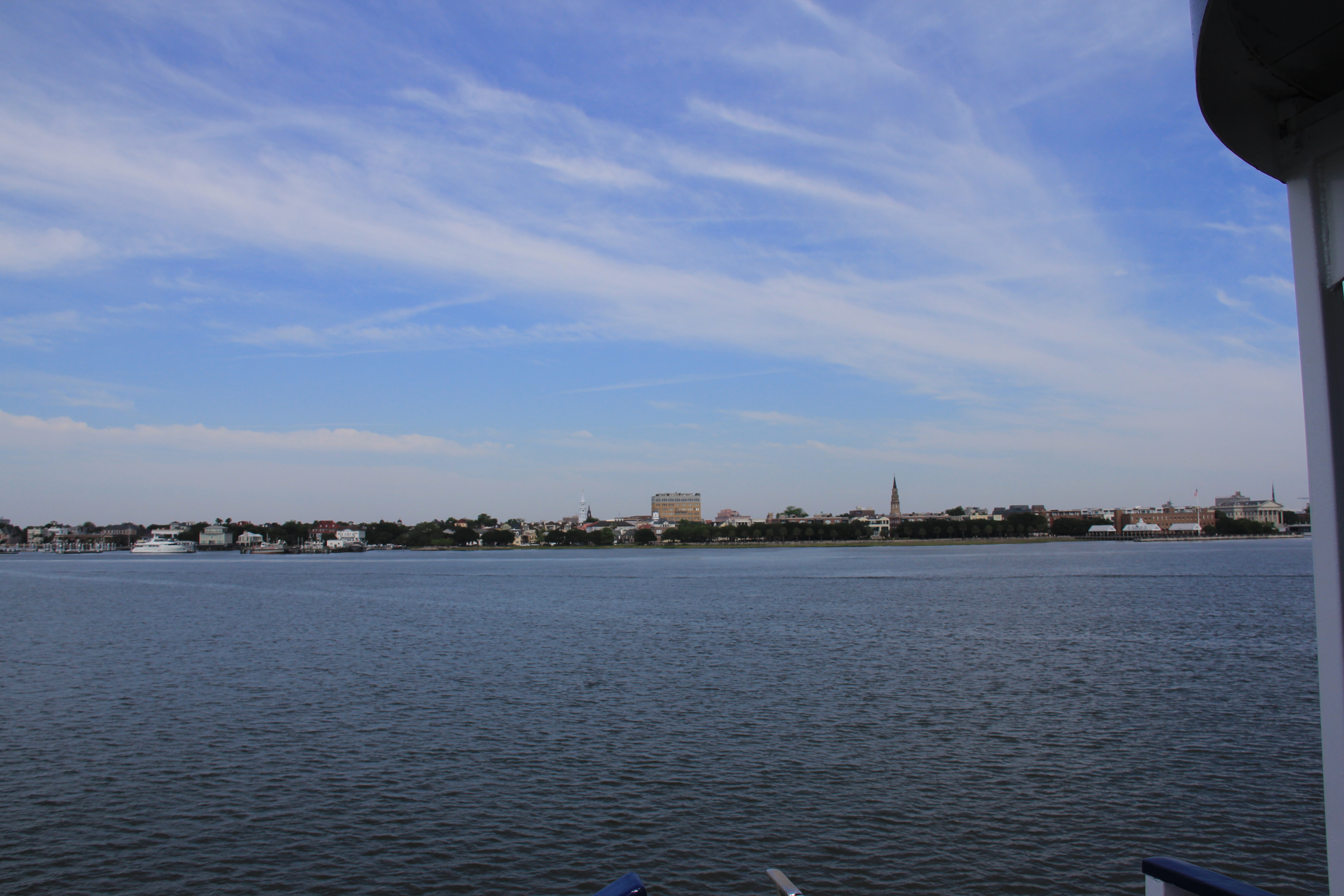 view of eastern coast of downtown charleston
This photo was taken from the Fort Sumter Tours vessel on the way to Fort Sumter.
Keywords: fosu