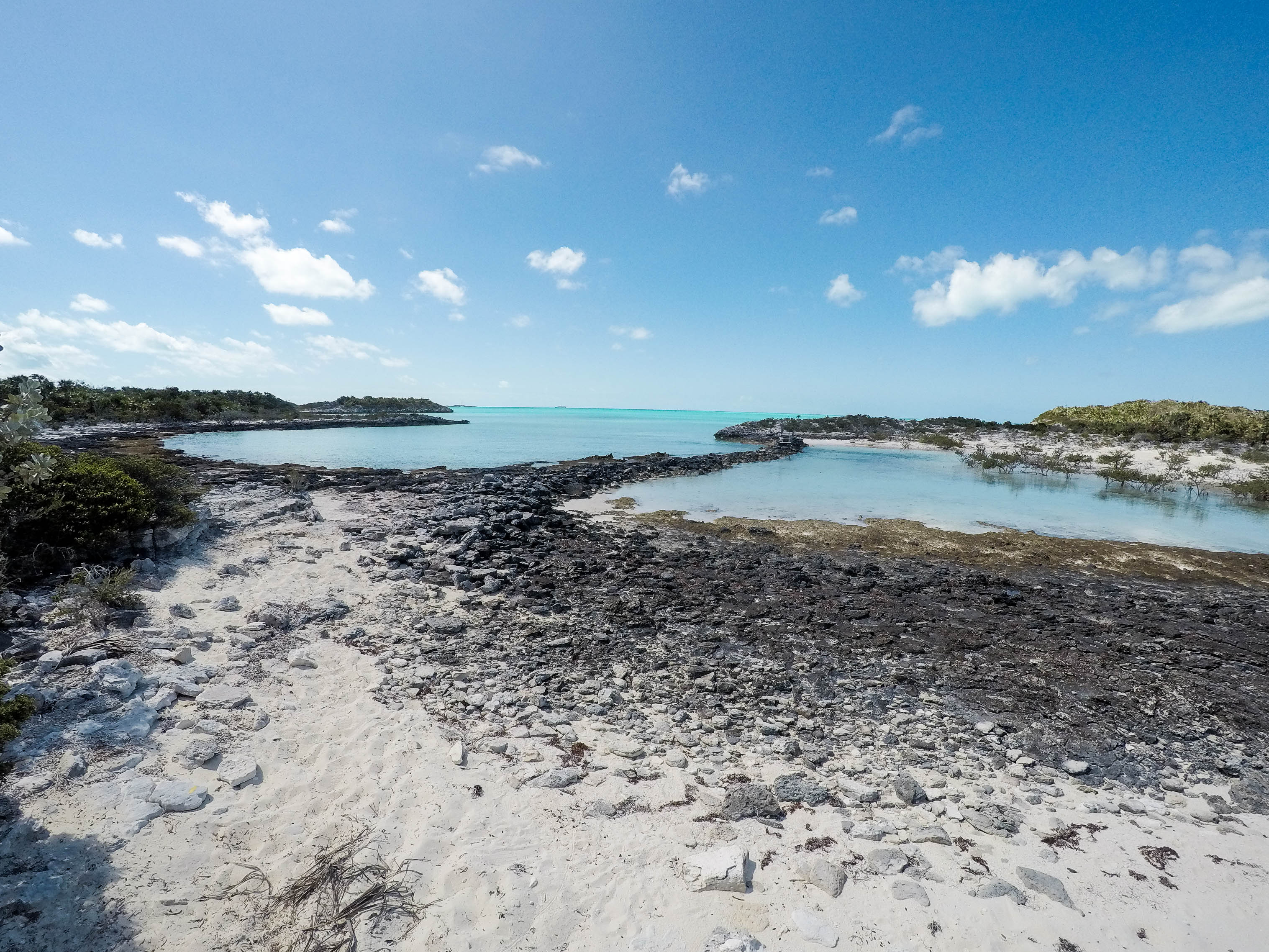 A view of the causeway and the small bay/pond