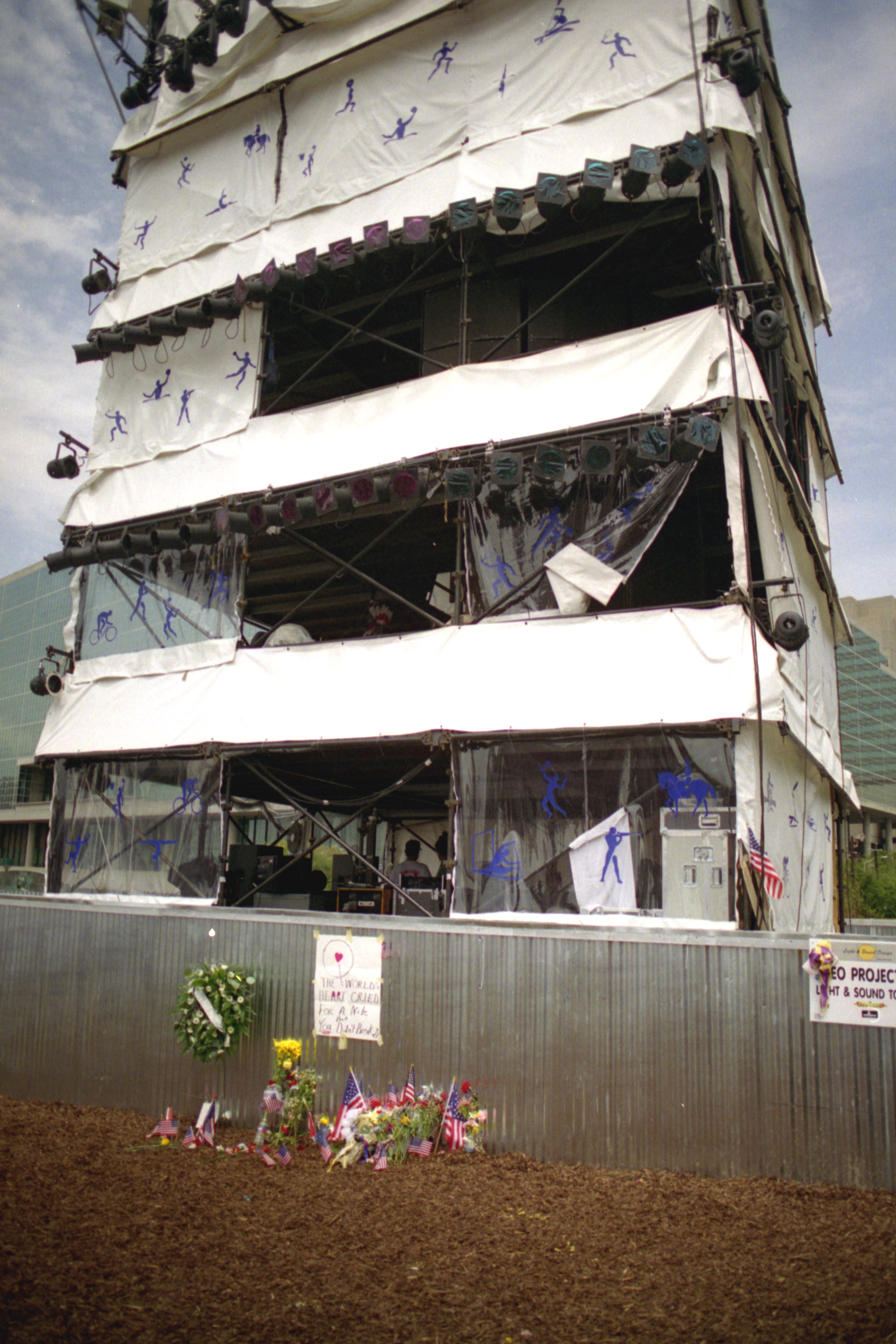 1996 Olympics were subject to the terror of the Olympic Park Bomber, a memorial to those it harmed is overshowed by the reconstruction of the Tower itself.